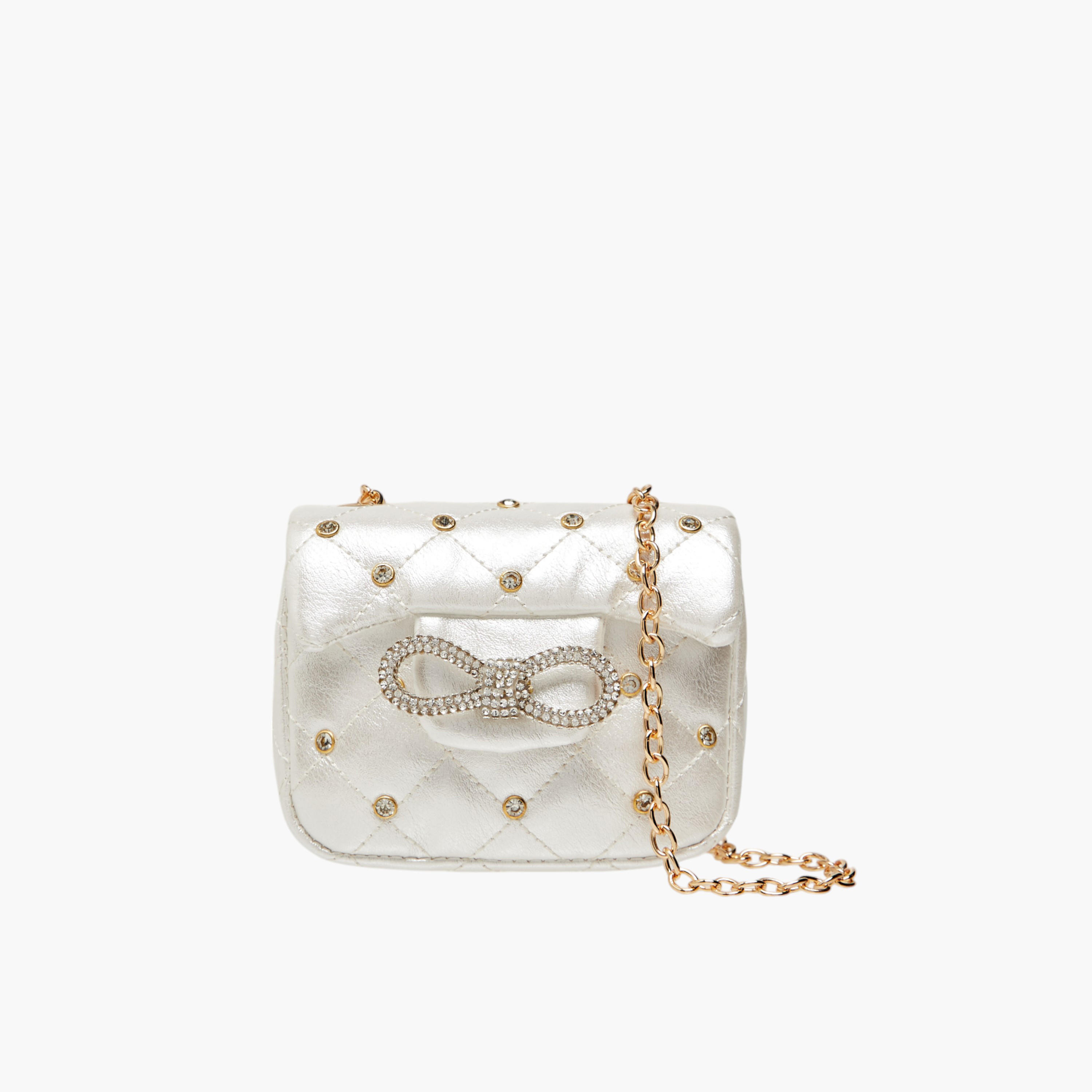 شنطة كروس بودي مزينة بحزام سلسلة وزر إغلاق من ليتل ميسي-girls-accessories-bags-image-1