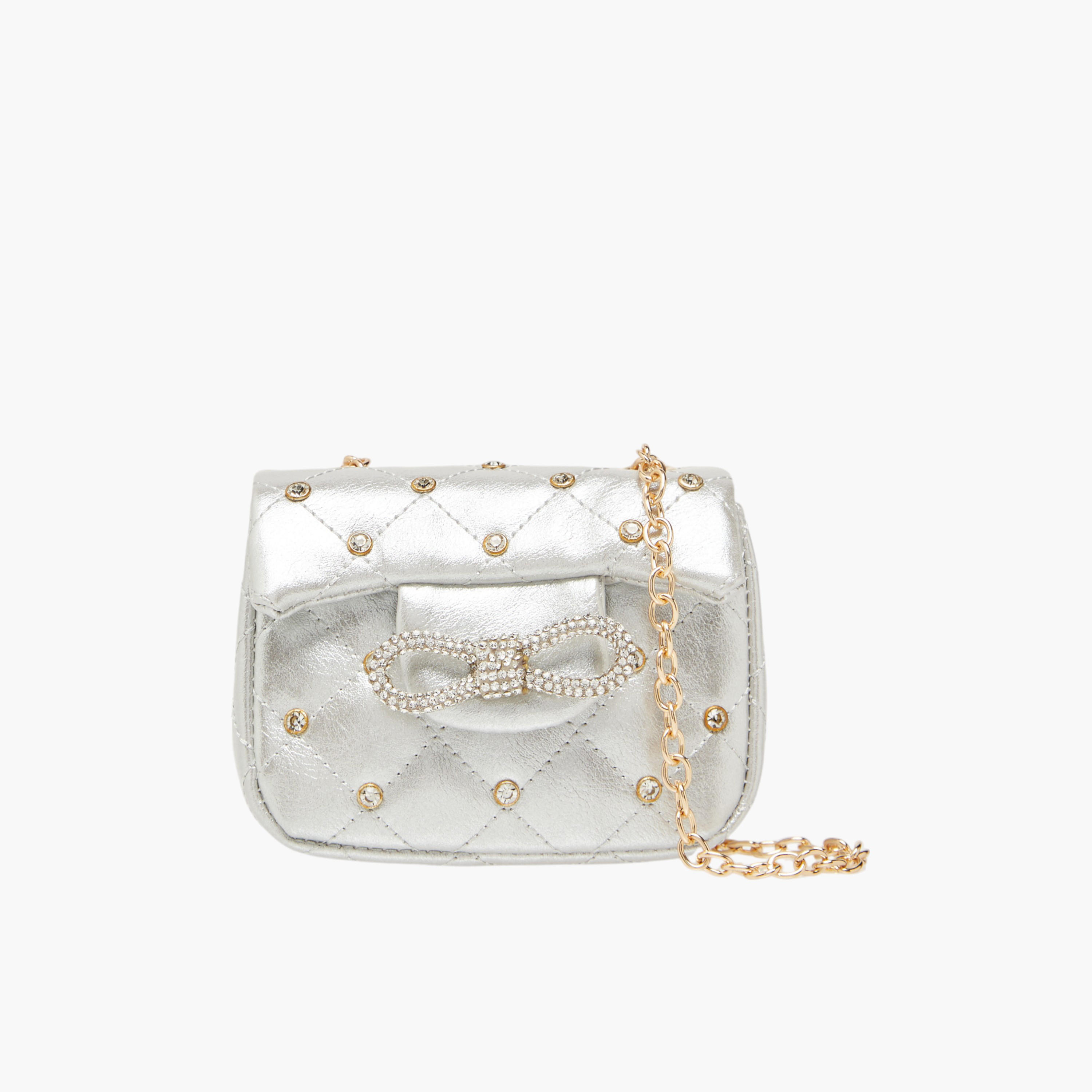 Little Missy Embellished Crossbody Bag with Chain Strap and Button Closure-girls-accessories-bags-image-1