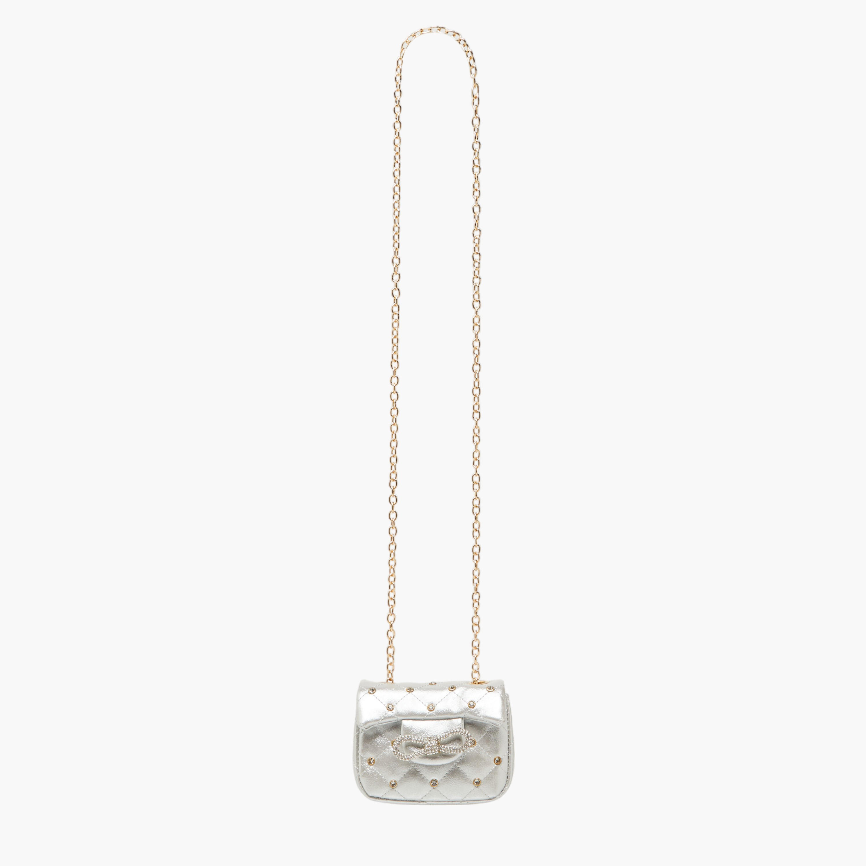 Little Missy Embellished Crossbody Bag with Chain Strap and Button Closure-girls-accessories-bags-image-2