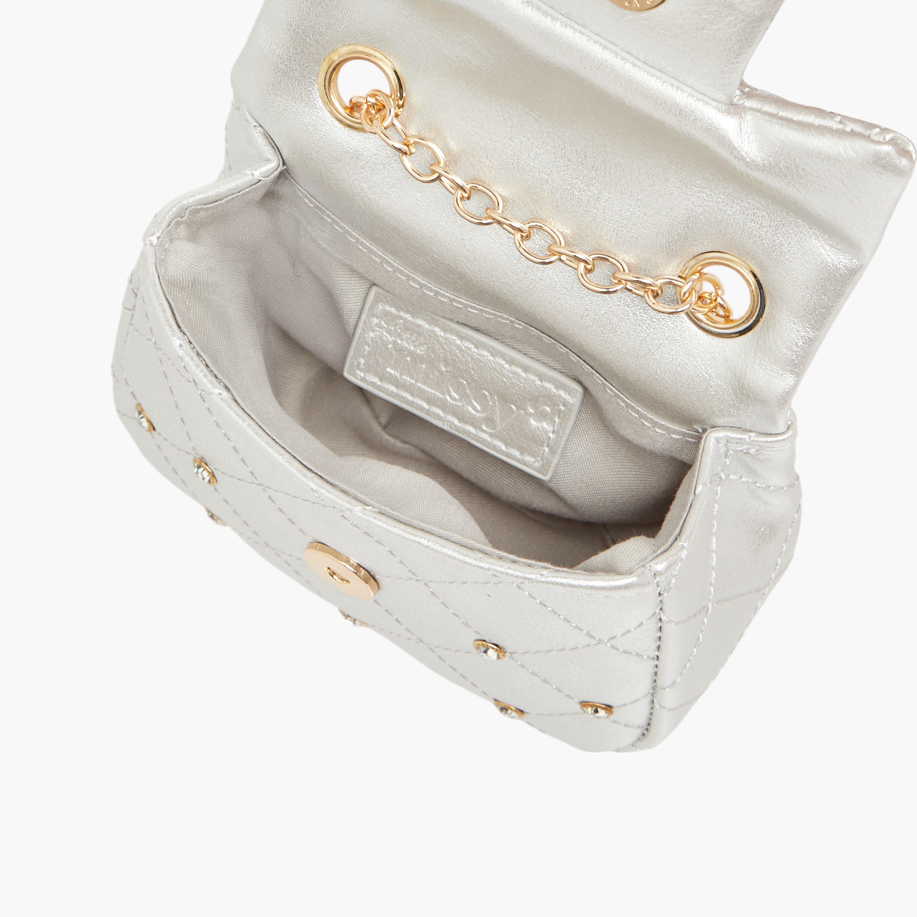 Little Missy Embellished Crossbody Bag with Chain Strap and Button Closure-girls-accessories-bags-image-6