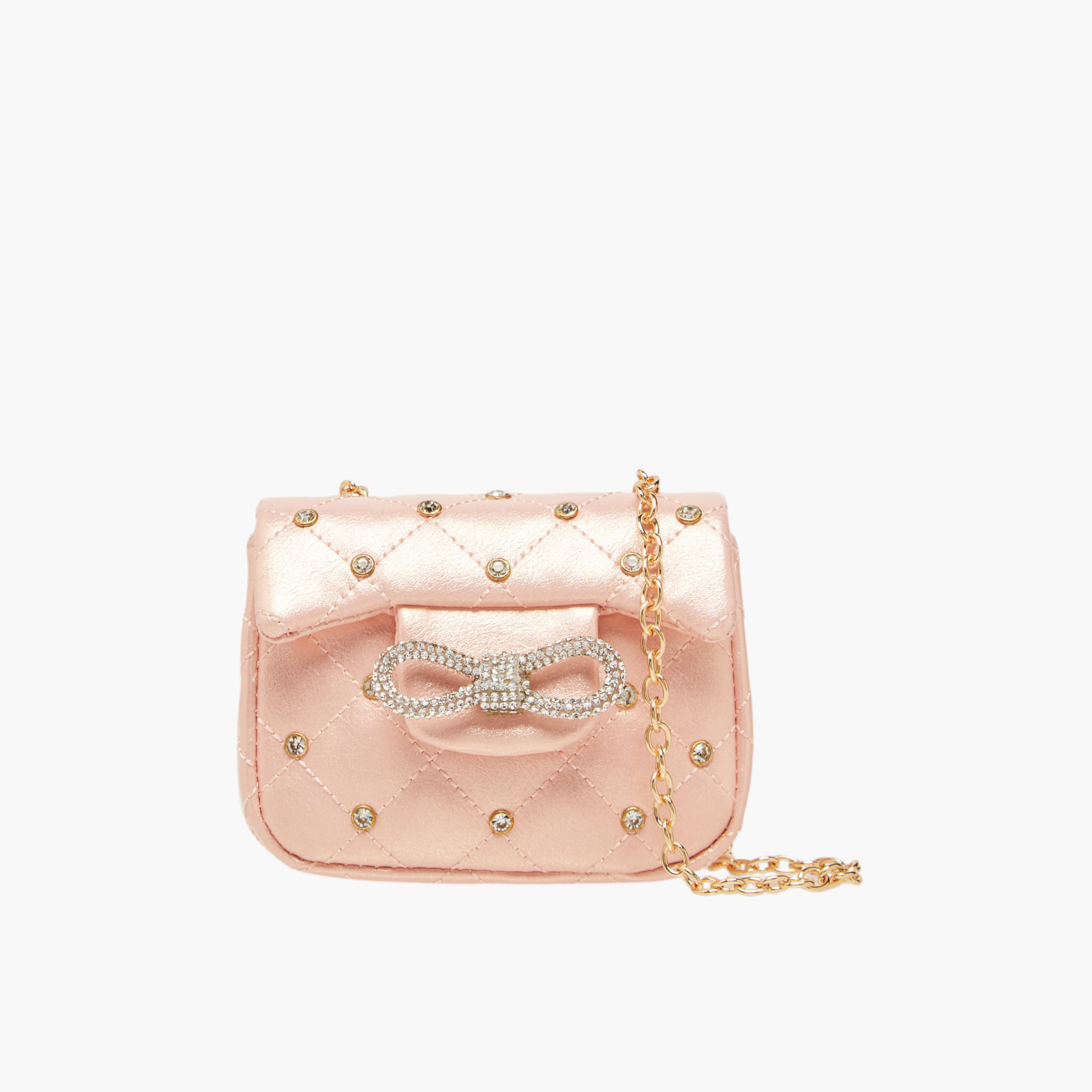 Little Missy Embellished Crossbody Bag with Chain Strap and Button Closure-girls-accessories-bags-image-1