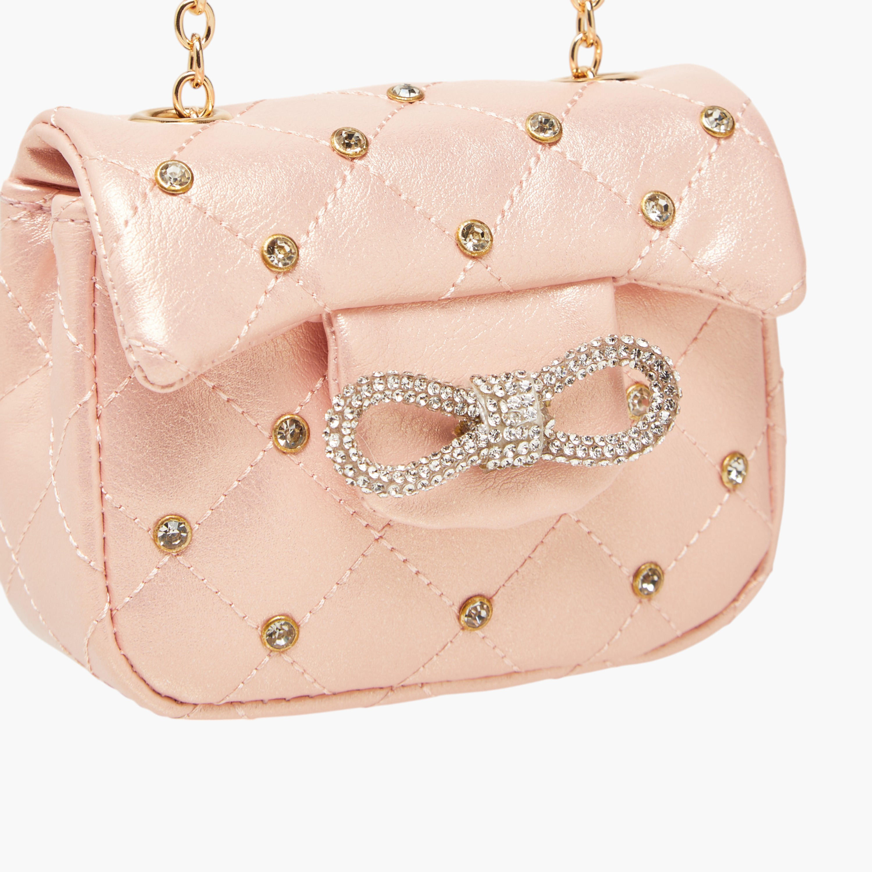 Little Missy Embellished Crossbody Bag with Chain Strap and Button Closure-girls-accessories-bags-image-4