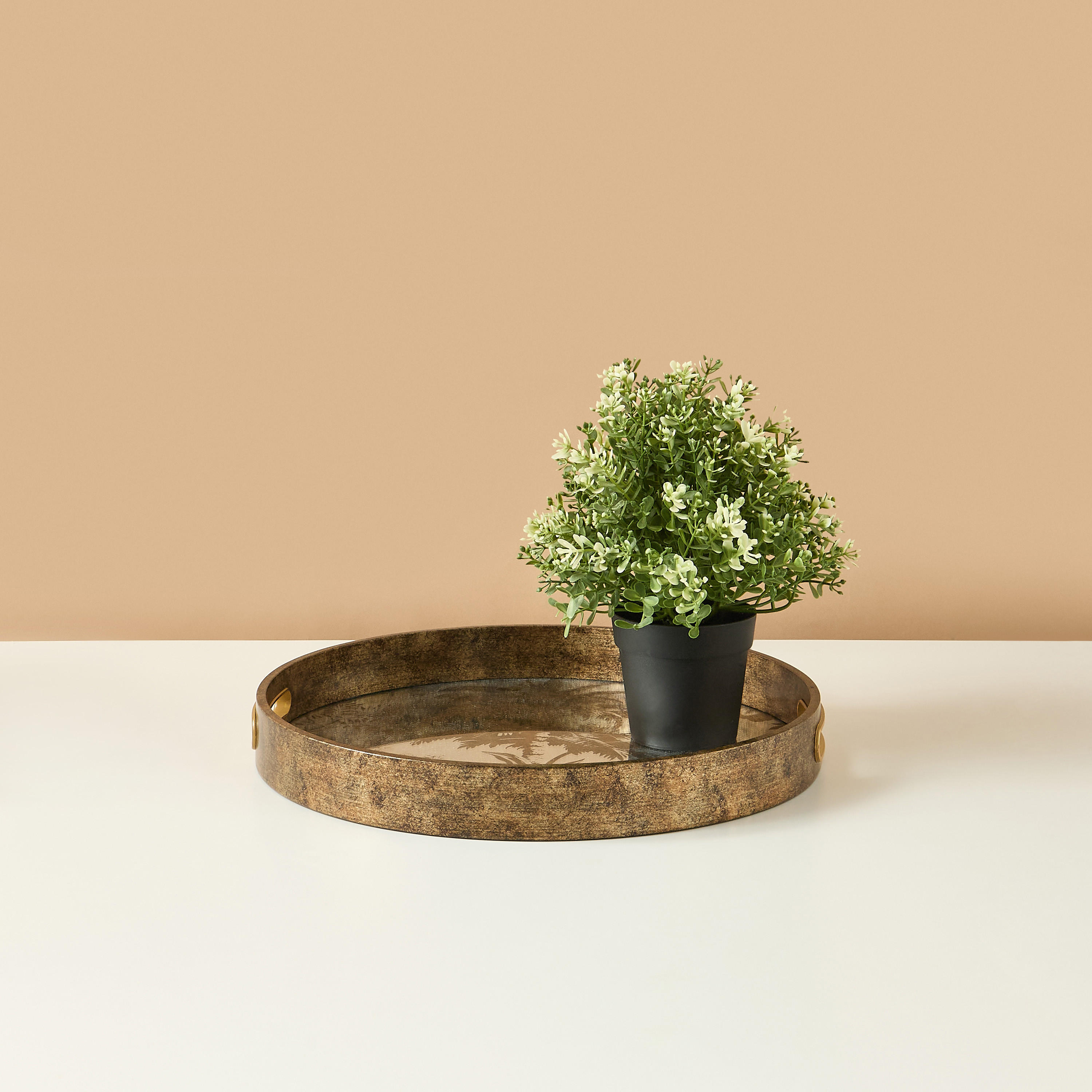 Palm Tree Print Round Decorative Tray - 35x35x4 cms-household-dining-serveware-servingtrays-image-1