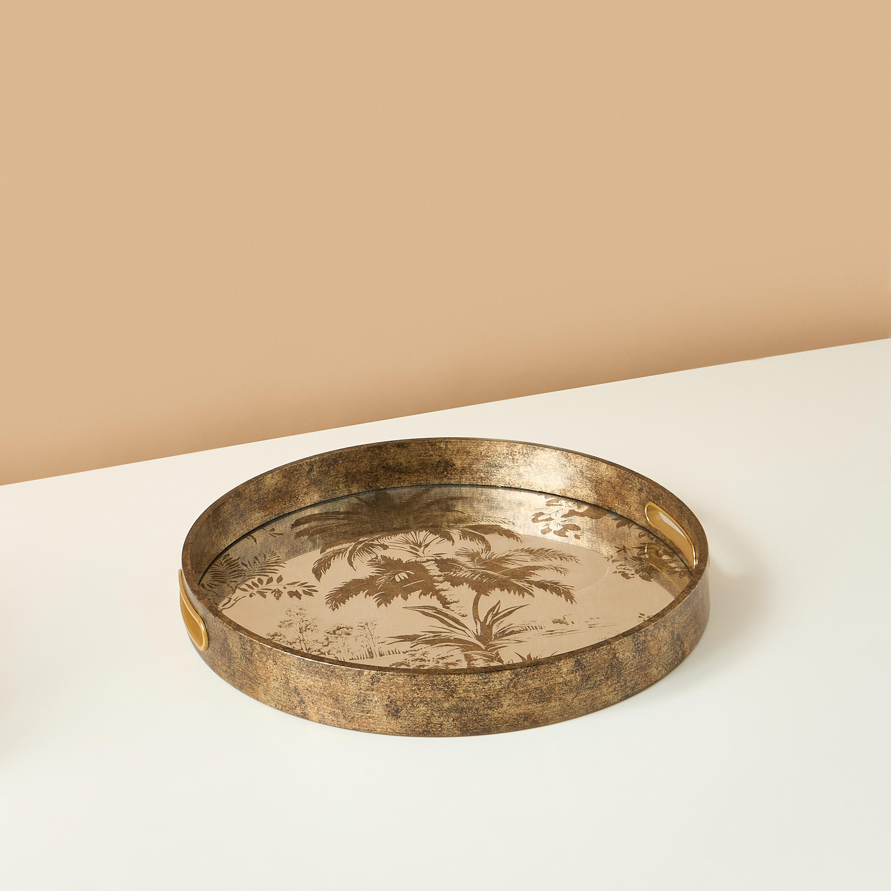 Palm Tree Print Round Decorative Tray - 35x35x4 cms-household-dining-serveware-servingtrays-image-3
