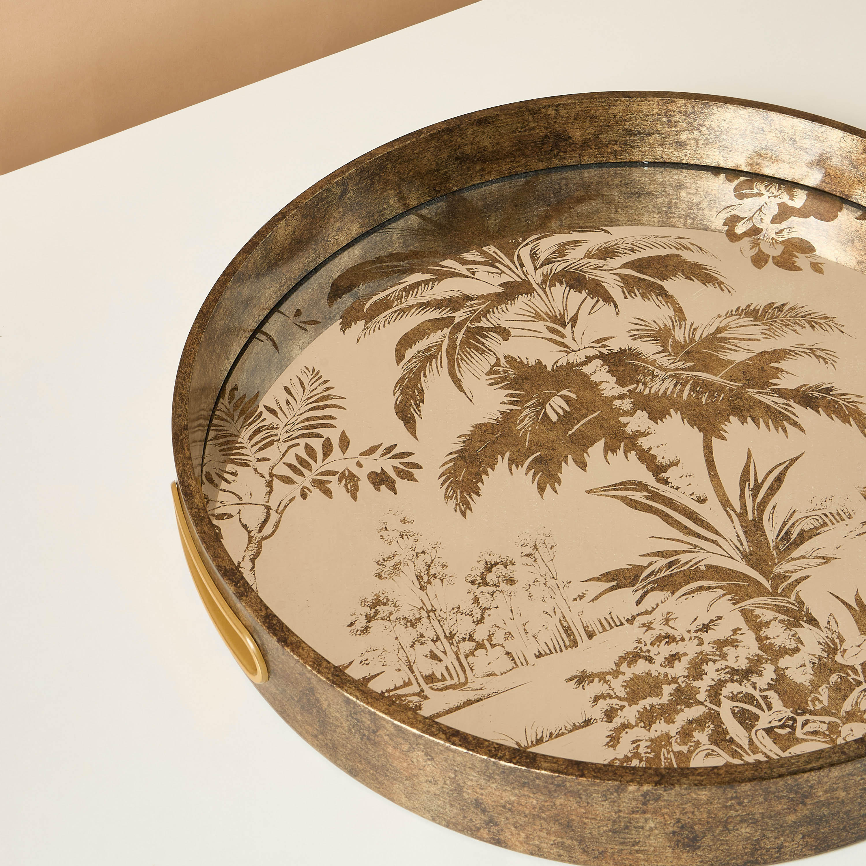 Palm Tree Print Round Decorative Tray - 35x35x4 cms-household-dining-serveware-servingtrays-image-4