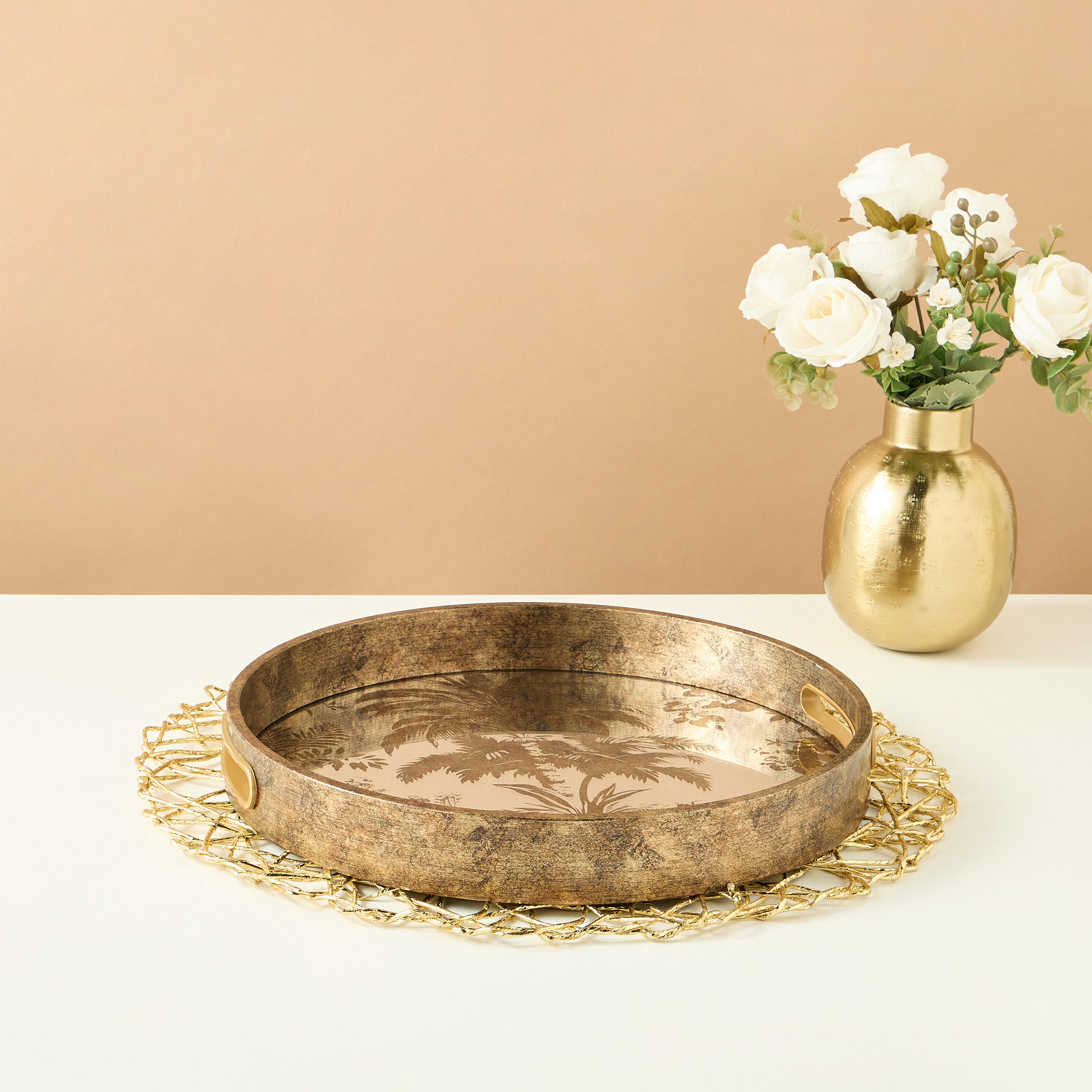 صينية زجاج ديكور بطبعات نخيل - 30×30 سم-household-dining-serveware-servingtrays-image-1