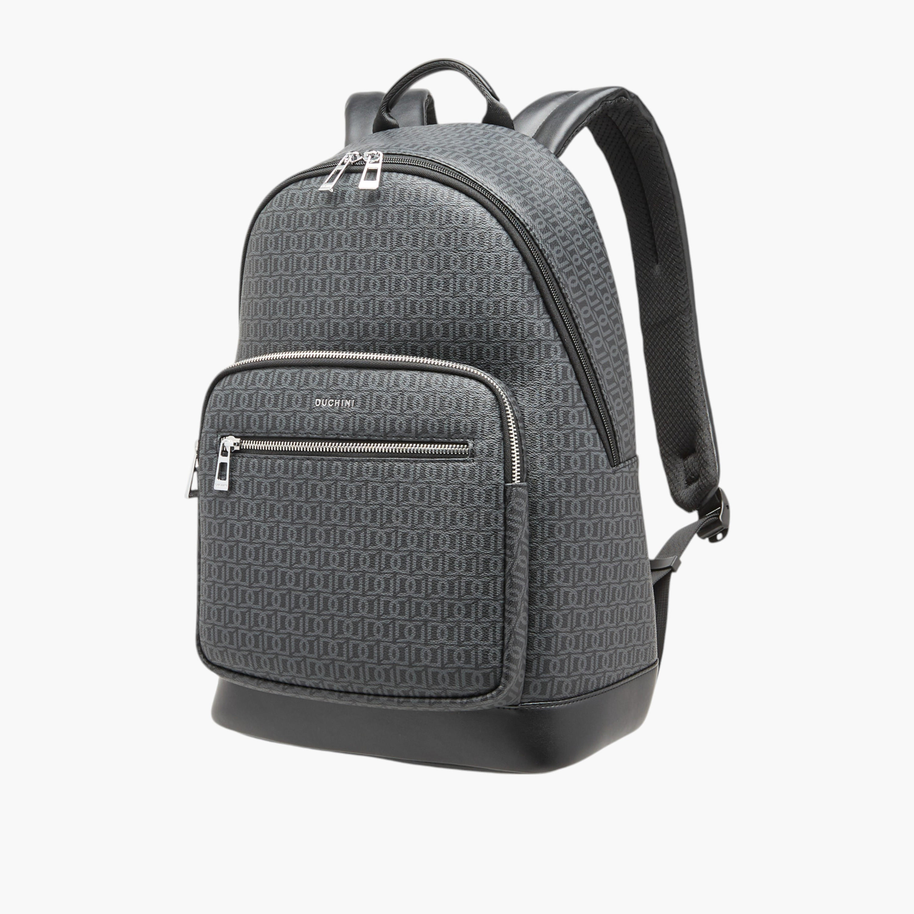 Duchini Monogram Print Backpack with Zip Closure and Laptop Compartment - 31x43x17 cm-men-bags-image-3