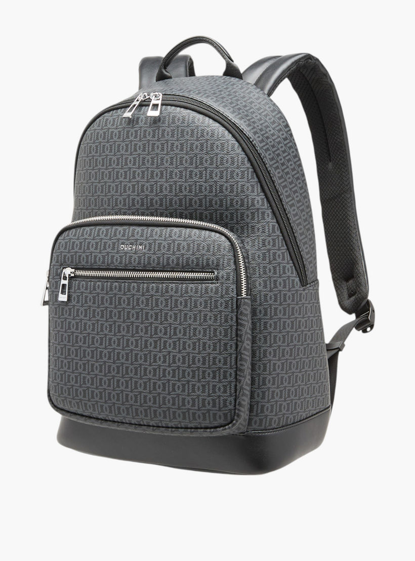 Duchini Monogram Print Backpack with Zip Closure and Laptop Compartment - 31x43x17 cm-men-bags-image-3