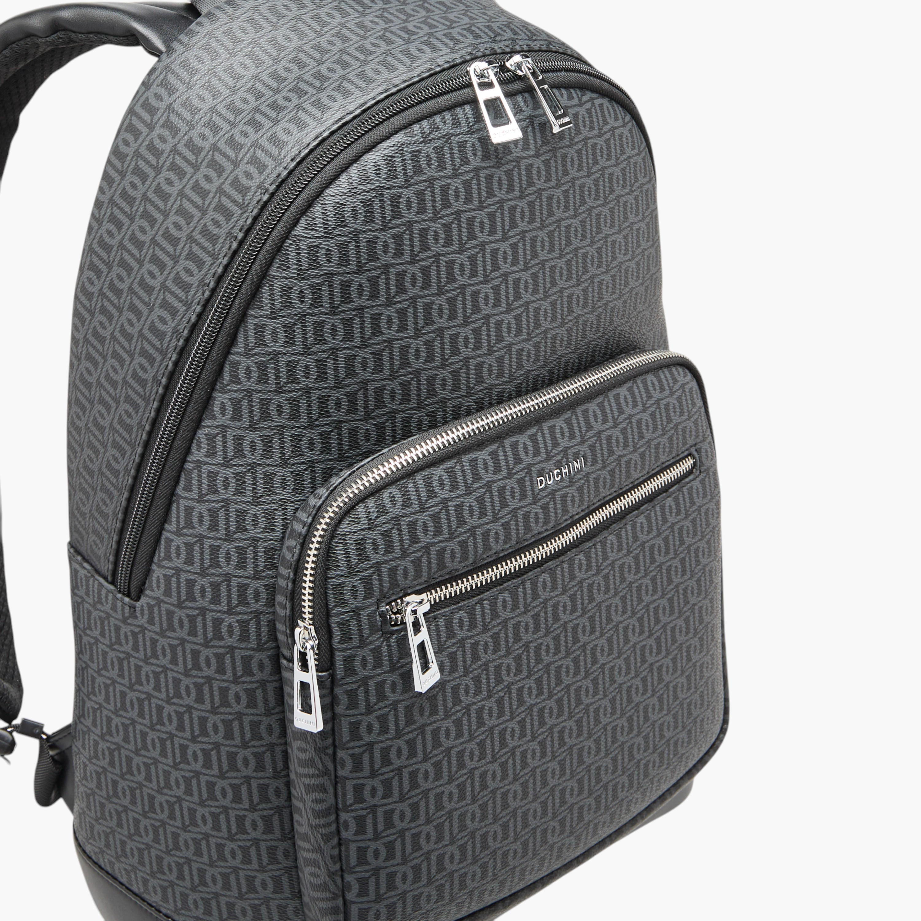 Duchini Monogram Print Backpack with Zip Closure and Laptop Compartment - 31x43x17 cm-men-bags-image-5