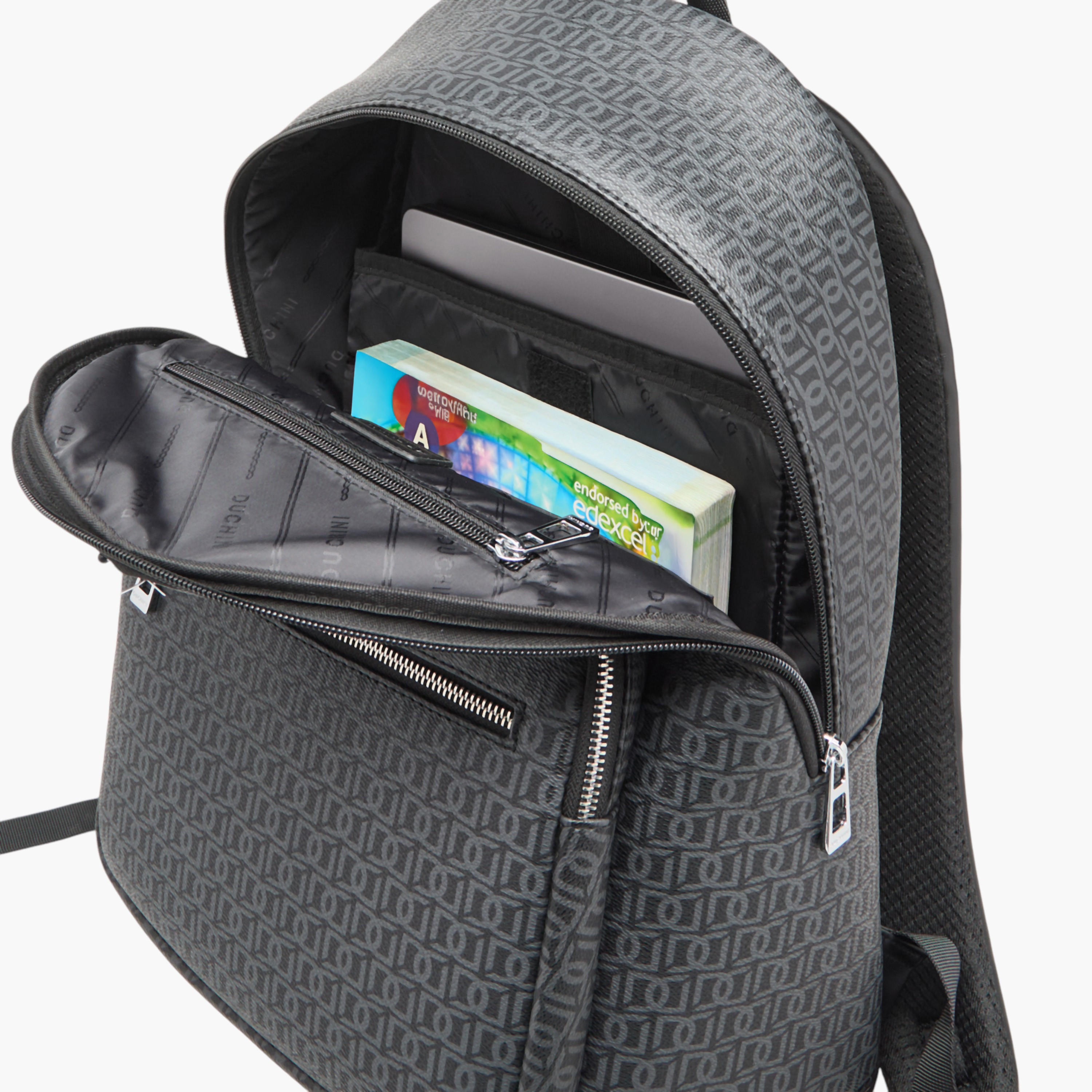 Duchini Monogram Print Backpack with Zip Closure and Laptop Compartment - 31x43x17 cm-men-bags-image-7