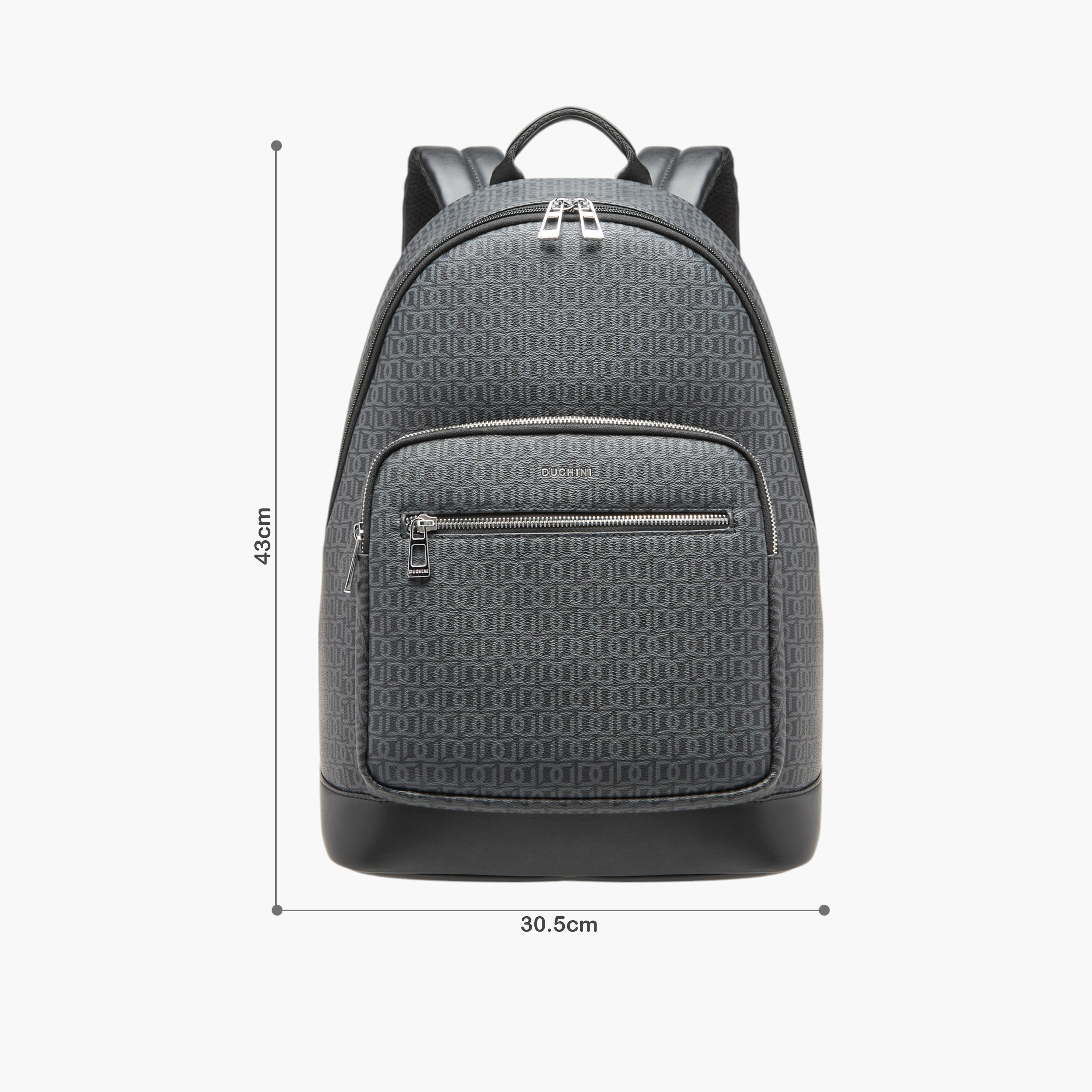 Duchini Monogram Print Backpack with Zip Closure and Laptop Compartment - 31x43x17 cm-men-bags-image-2