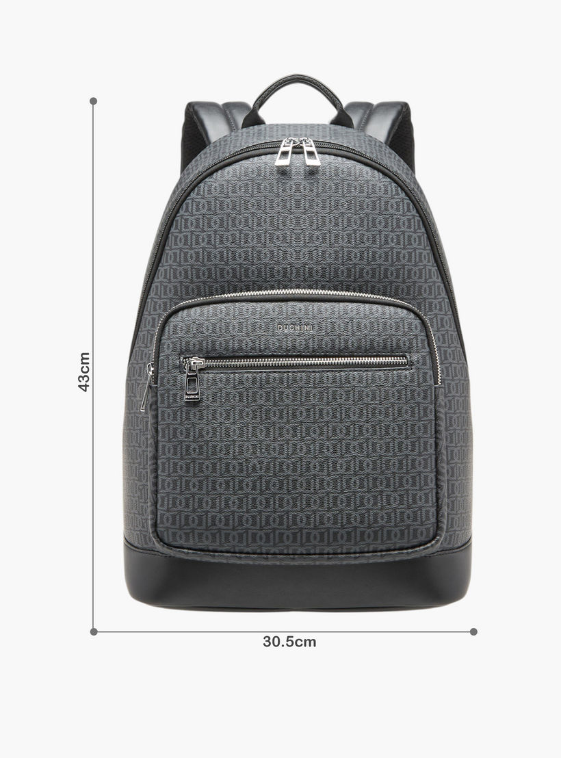 Duchini Monogram Print Backpack with Zip Closure and Laptop Compartment - 31x43x17 cm-men-bags-image-2