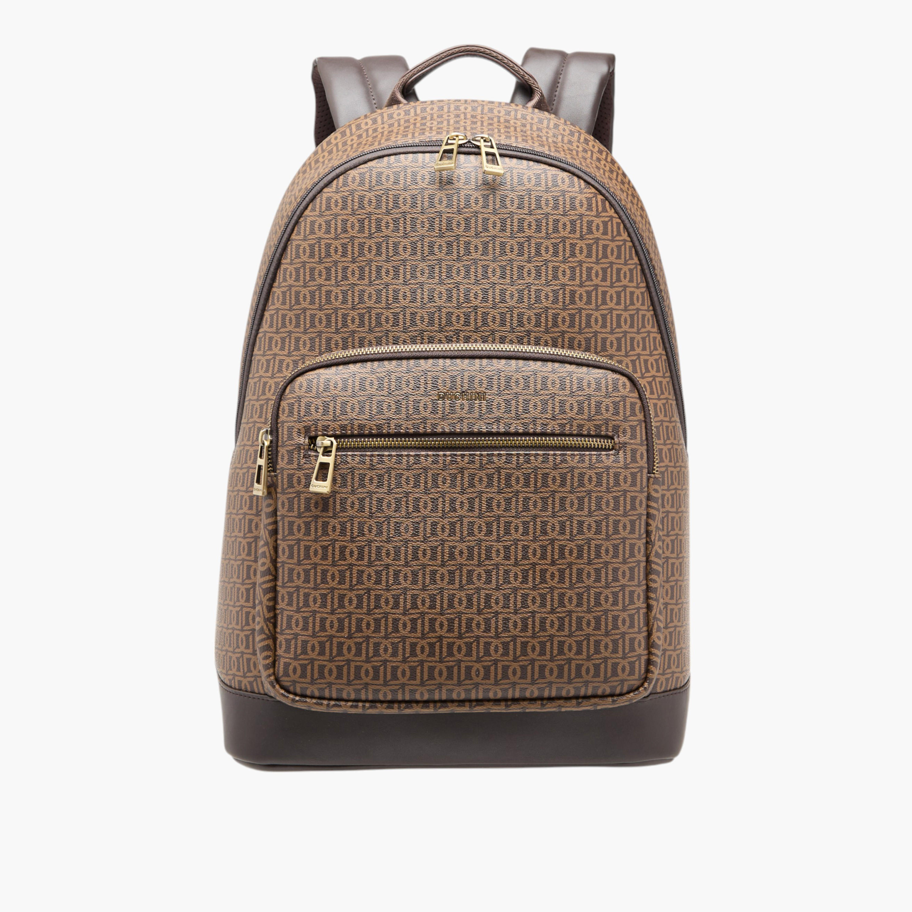 Duchini Monogram Print Backpack with Zip Closure and Laptop Compartment - 31x43x17 cm-men-bags-image-1