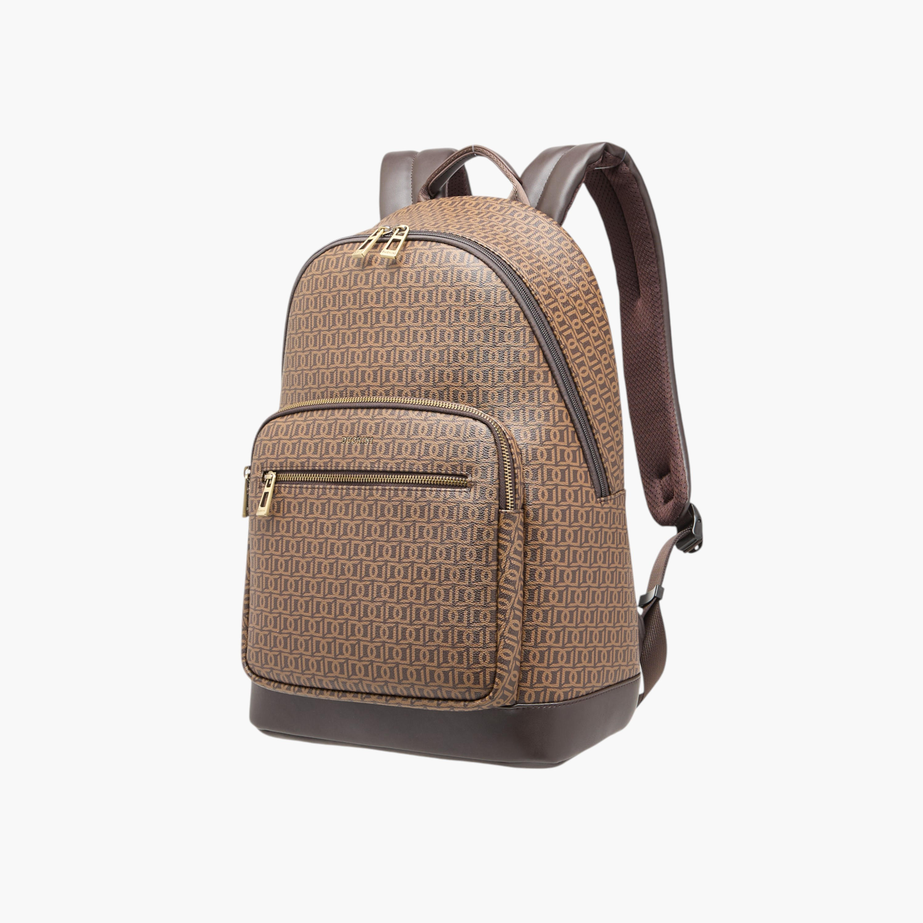 Duchini Monogram Print Backpack with Zip Closure and Laptop Compartment - 31x43x17 cm-men-bags-image-2