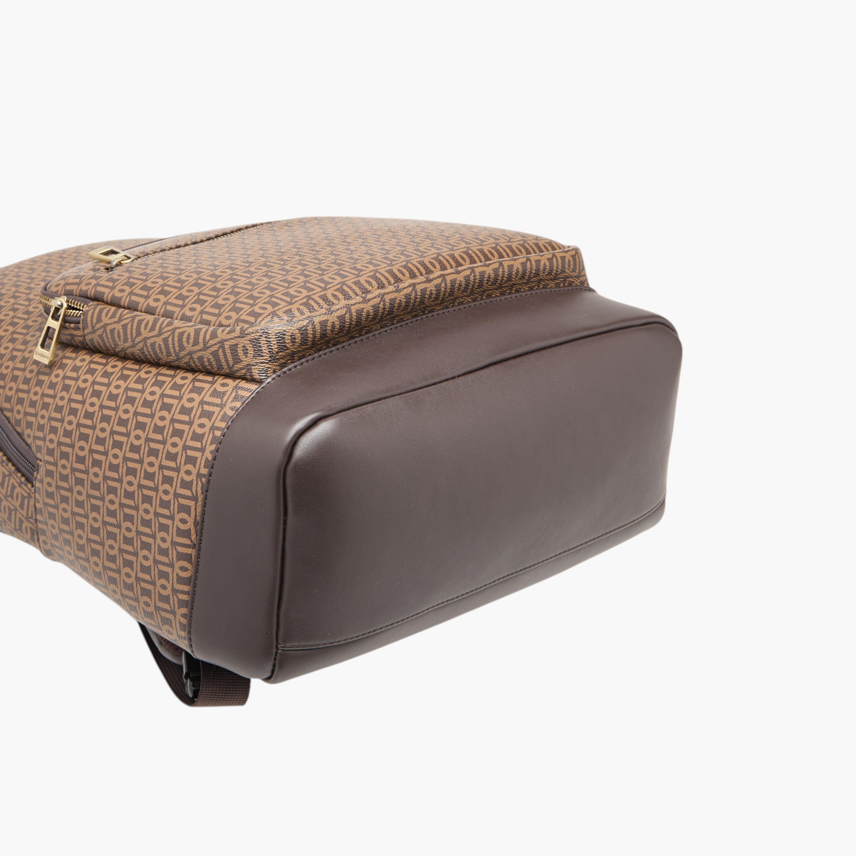Duchini Monogram Print Backpack with Zip Closure and Laptop Compartment - 31x43x17 cm-men-bags-image-5