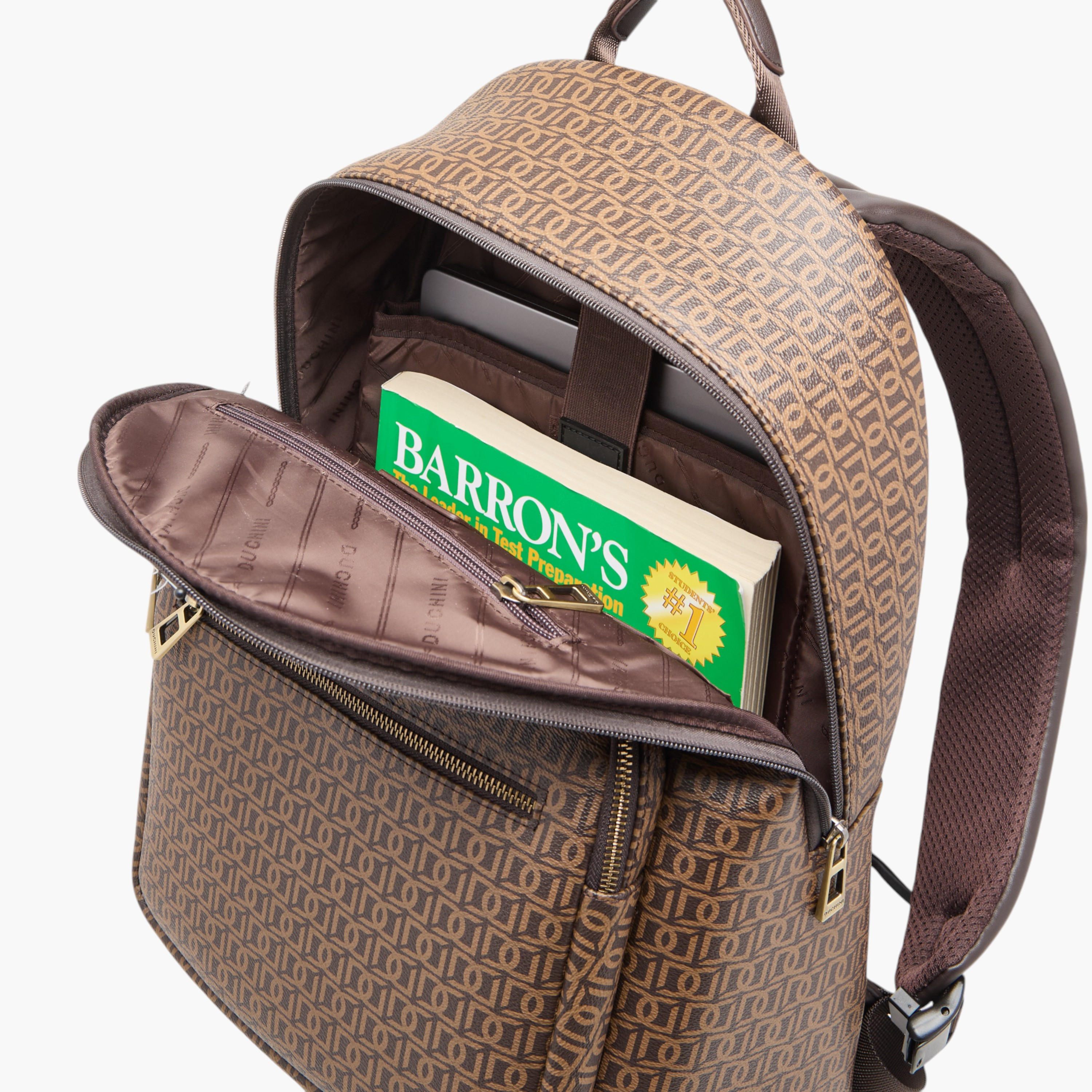 Duchini Monogram Print Backpack with Zip Closure and Laptop Compartment - 31x43x17 cm-men-bags-image-6