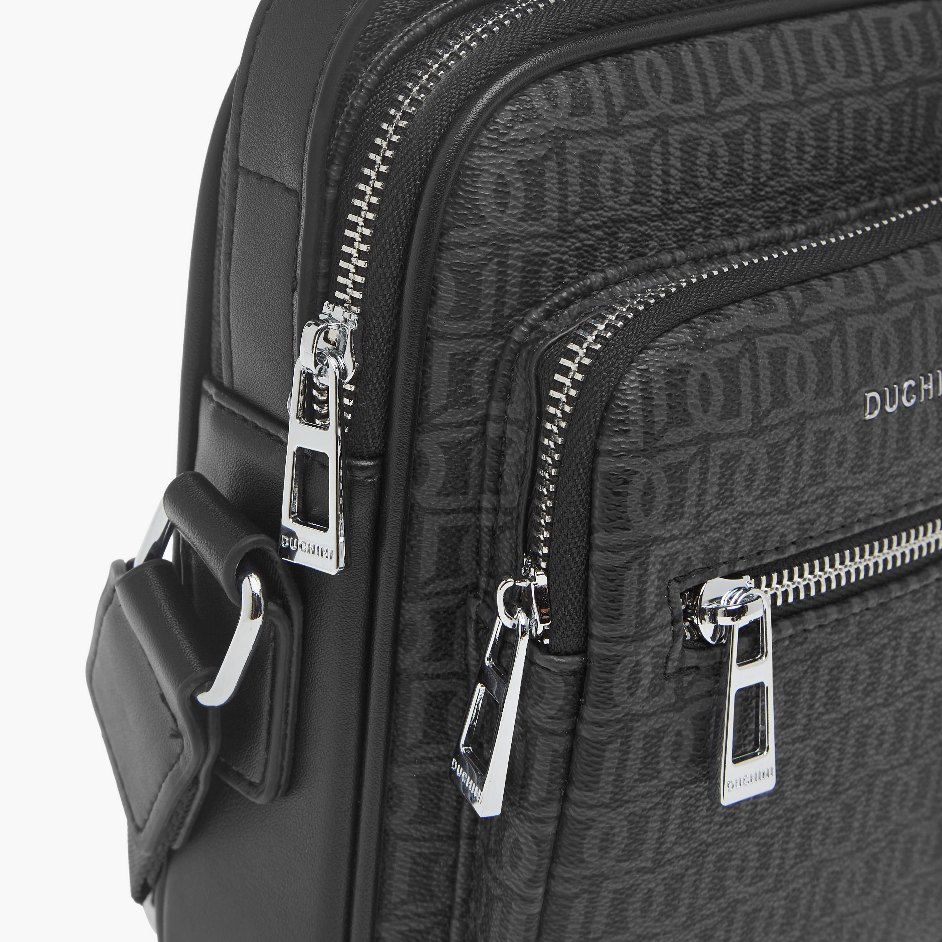 Duchini Monogram Print Crossbody Bag with Zip Closure and Adjustable Strap-men-bags-image-5