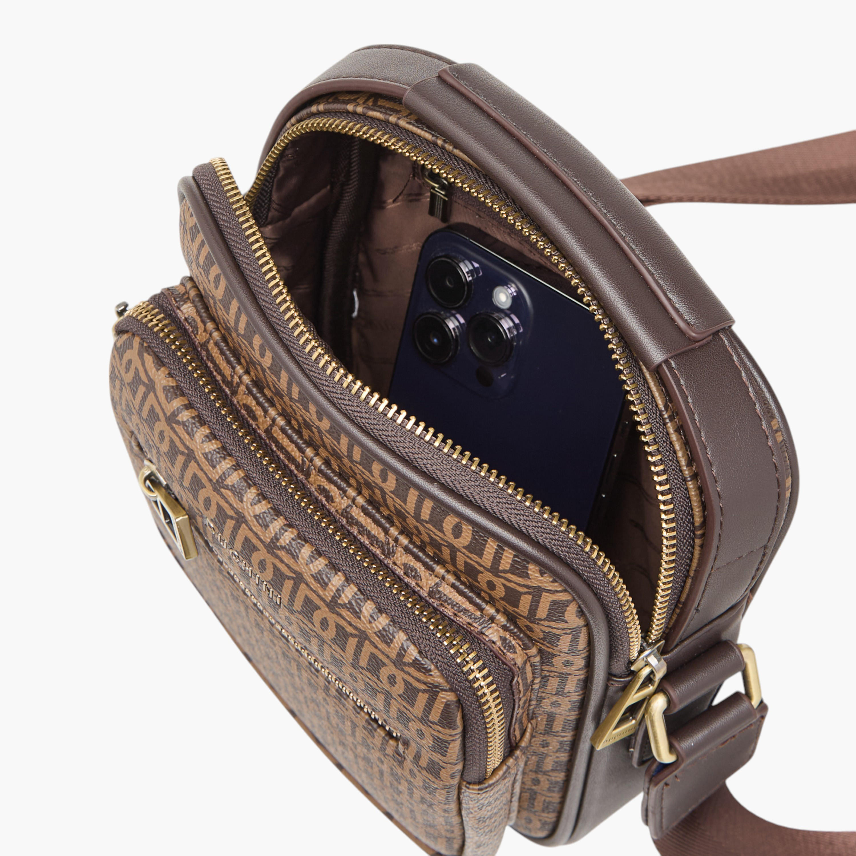 Duchini Monogram Print Crossbody Bag with Zip Closure and Adjustable Strap-men-bags-image-6