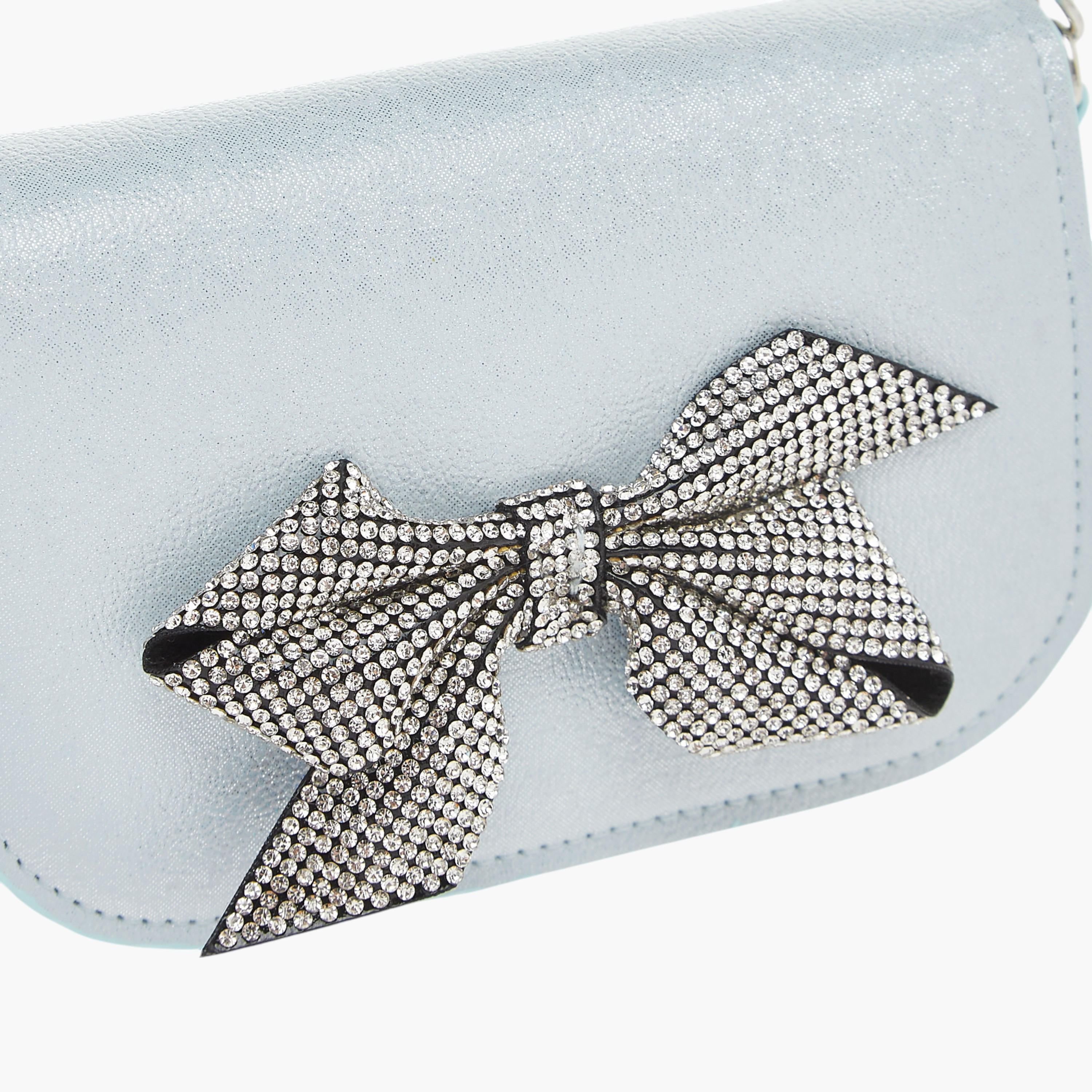 Celeste Bow Embellished Crossbody Bag with Chain Detail Strap and Flap Closure-girls-accessories-bags-image-4