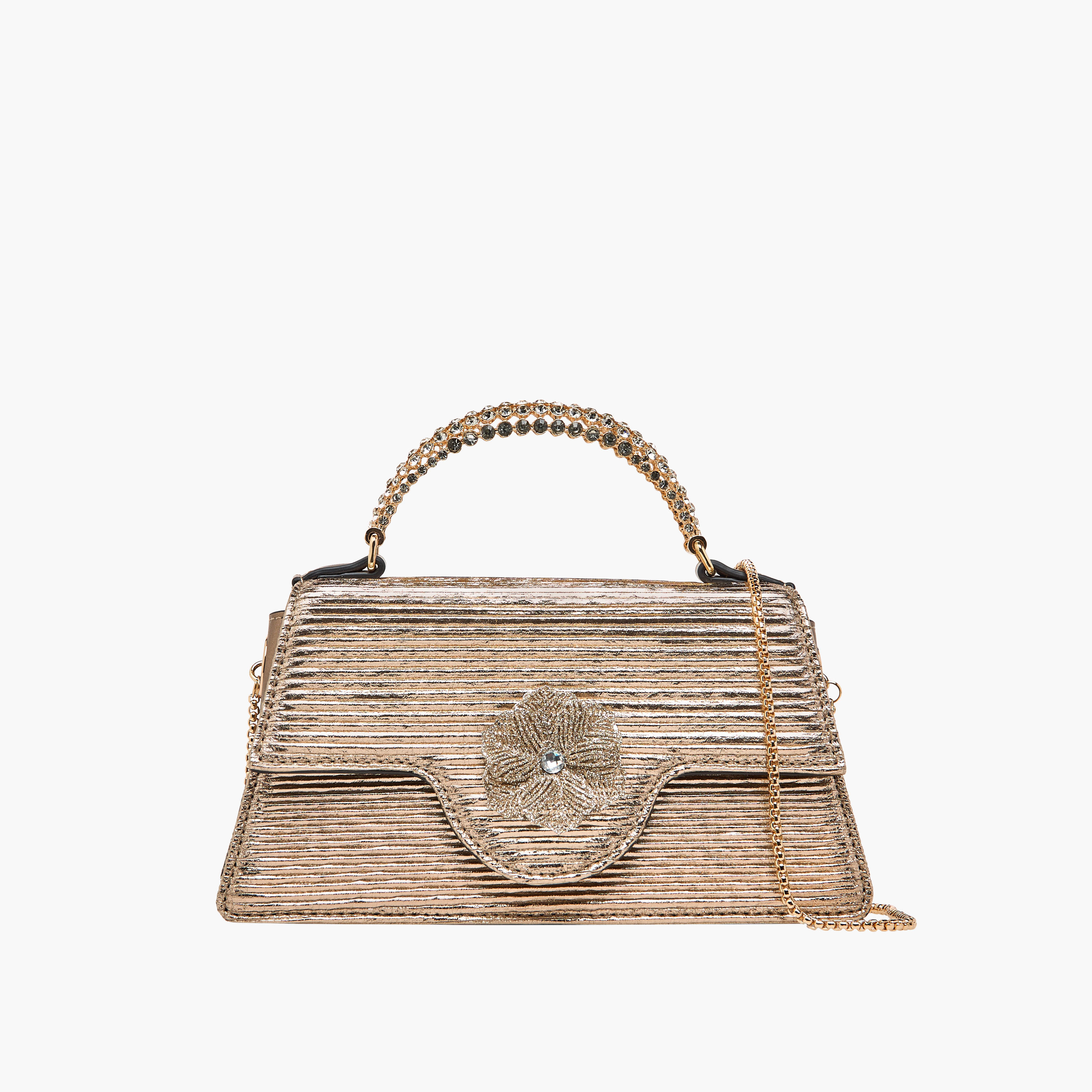 شنطة ساتشيل بمقبض علوي وحزام سلسلة مزين بزهرة من سيليست-women-bagsandwallets-handbags-image-1