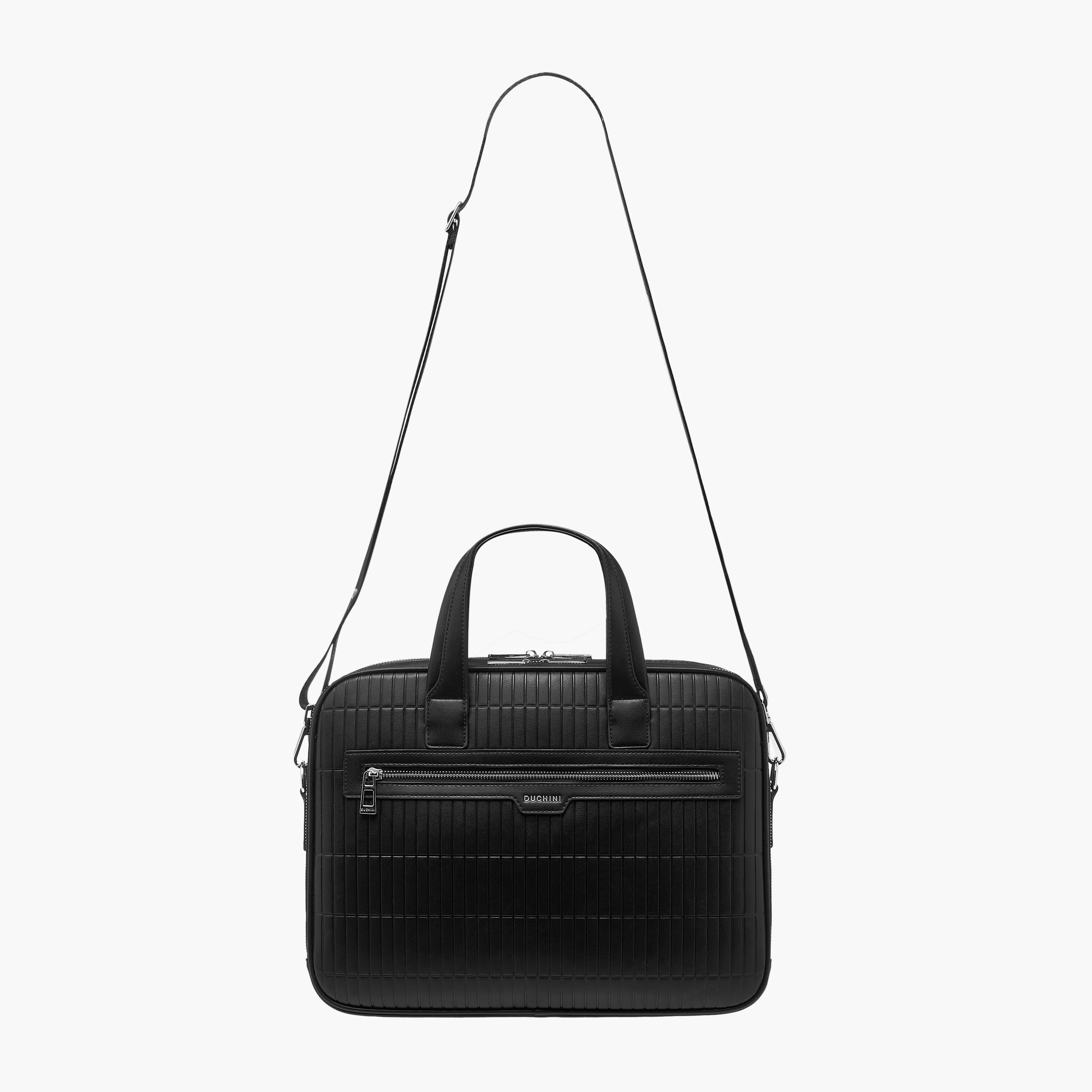 Duchini Panelled Laptop Bag with Handles and Detachable Strap-men-bags-image-2
