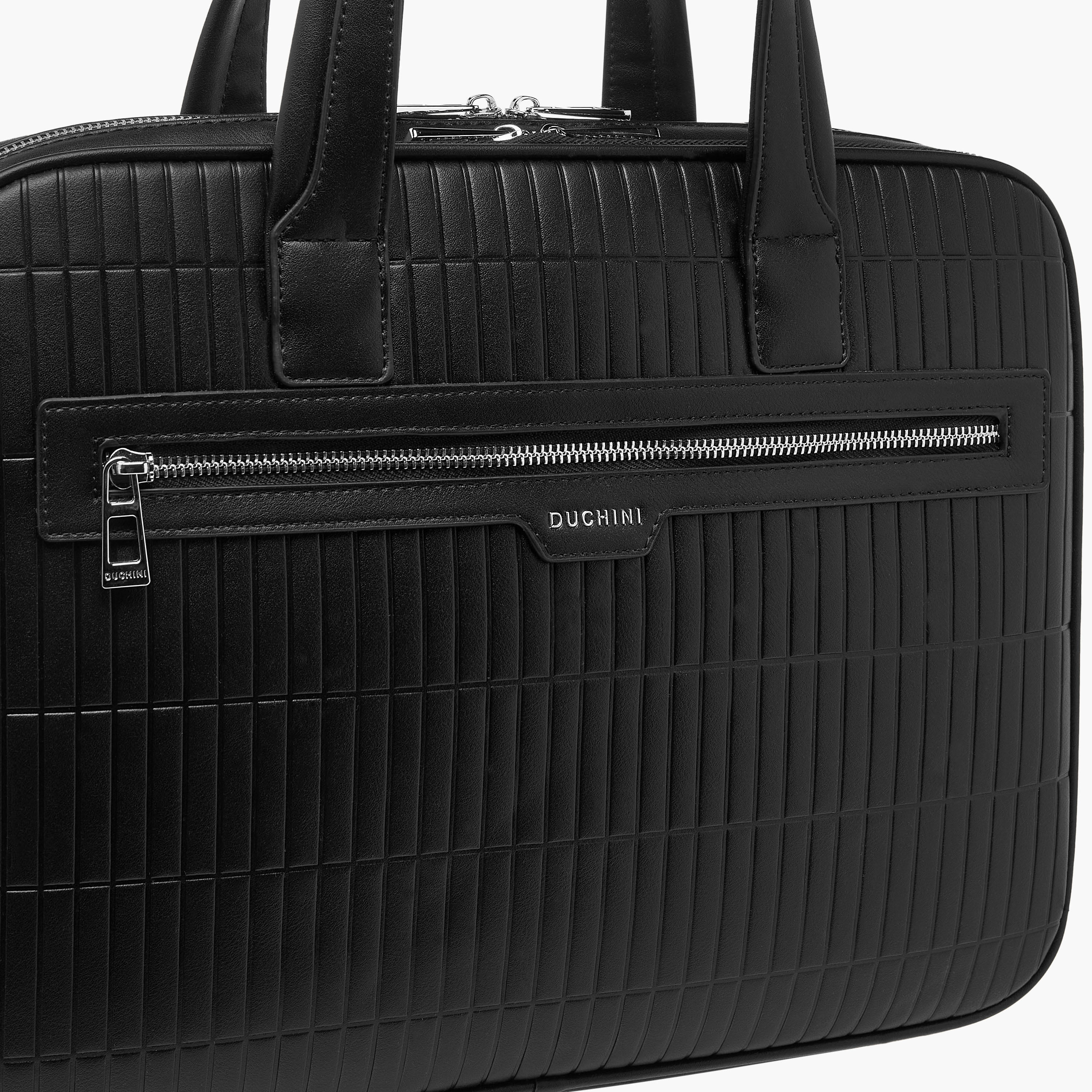 Duchini Panelled Laptop Bag with Handles and Detachable Strap-men-bags-image-4