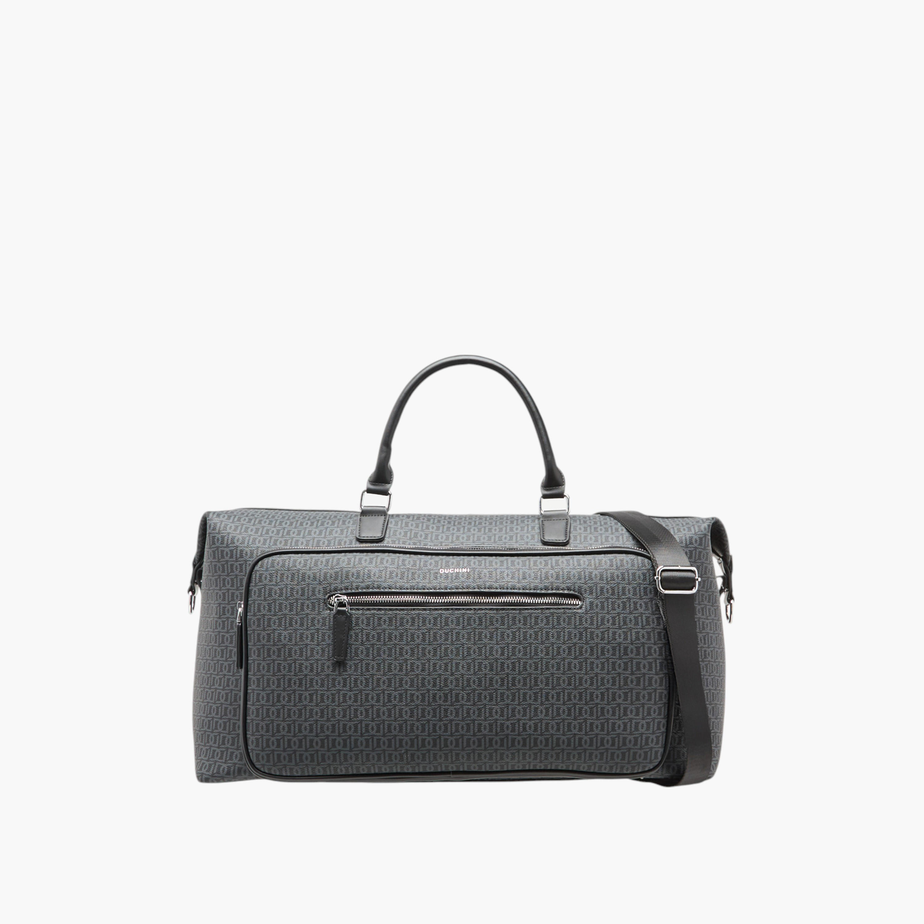 Duchini Monogram Print Duffel Bag with Zip Closure and Double Handle-travel-luggagesandbags-dufflebags-image-1