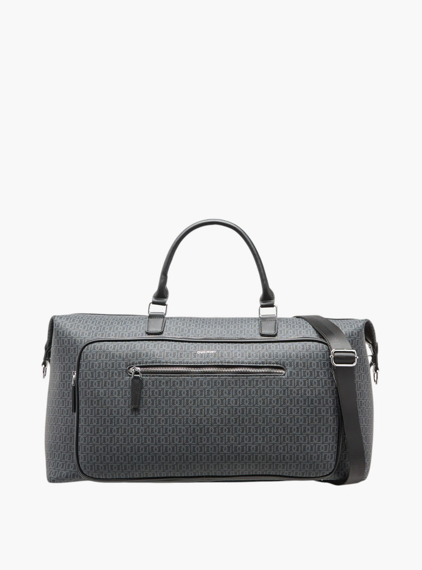 Duchini Monogram Print Duffel Bag with Zip Closure and Double Handle-travel-luggagesandbags-dufflebags-image-1
