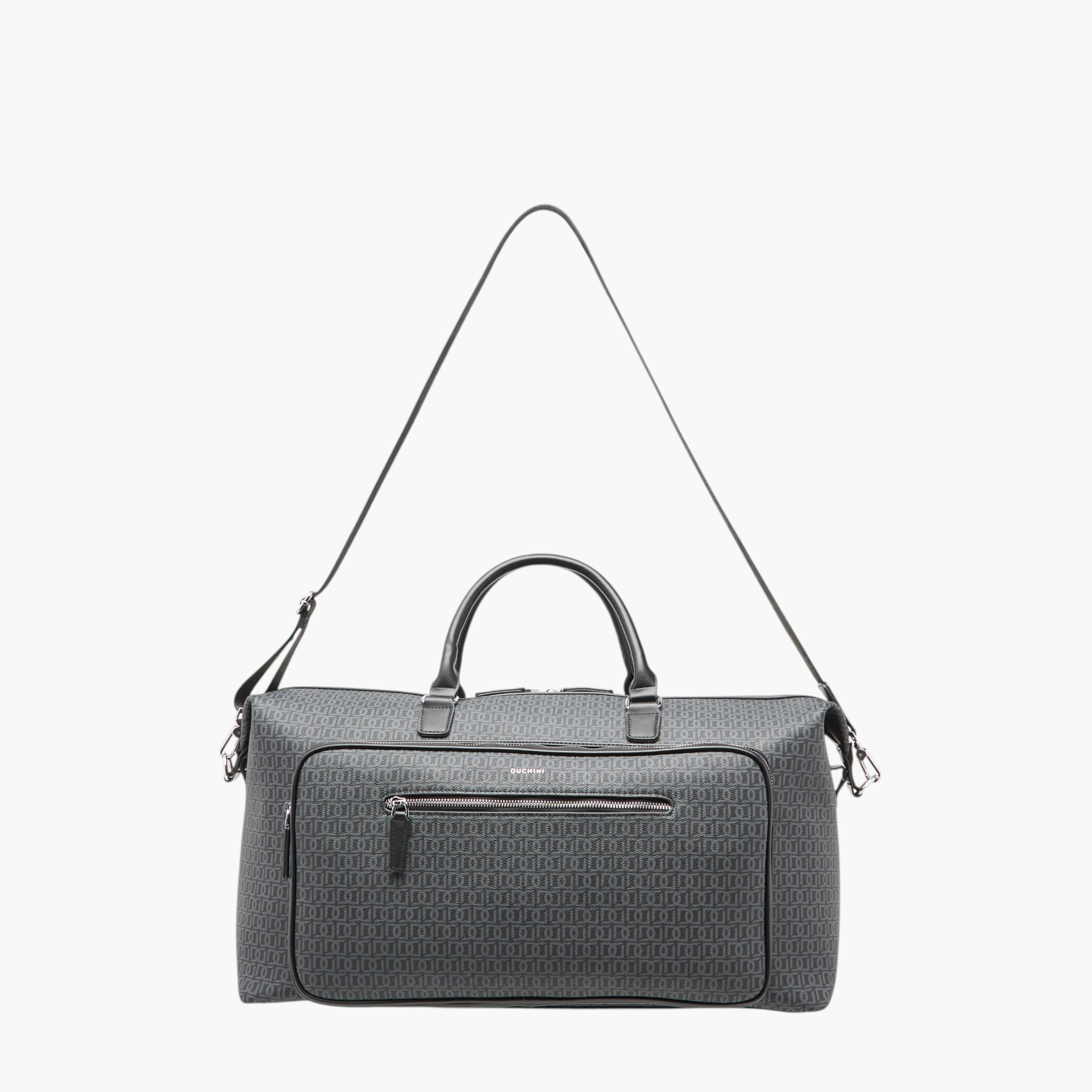 Duchini Monogram Print Duffel Bag with Zip Closure and Double Handle-travel-luggagesandbags-dufflebags-image-3
