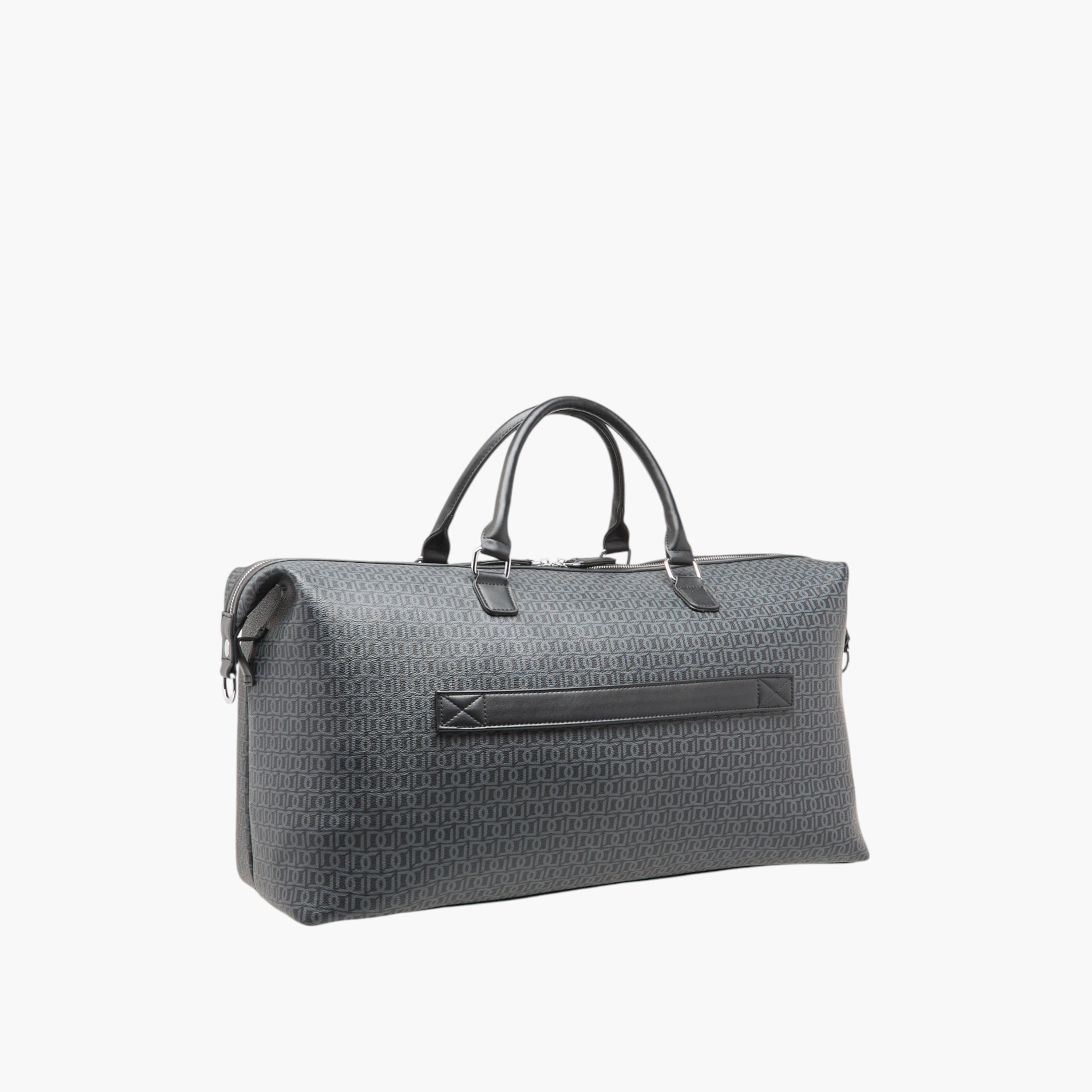 Duchini Monogram Print Duffel Bag with Zip Closure and Double Handle-travel-luggagesandbags-dufflebags-image-4