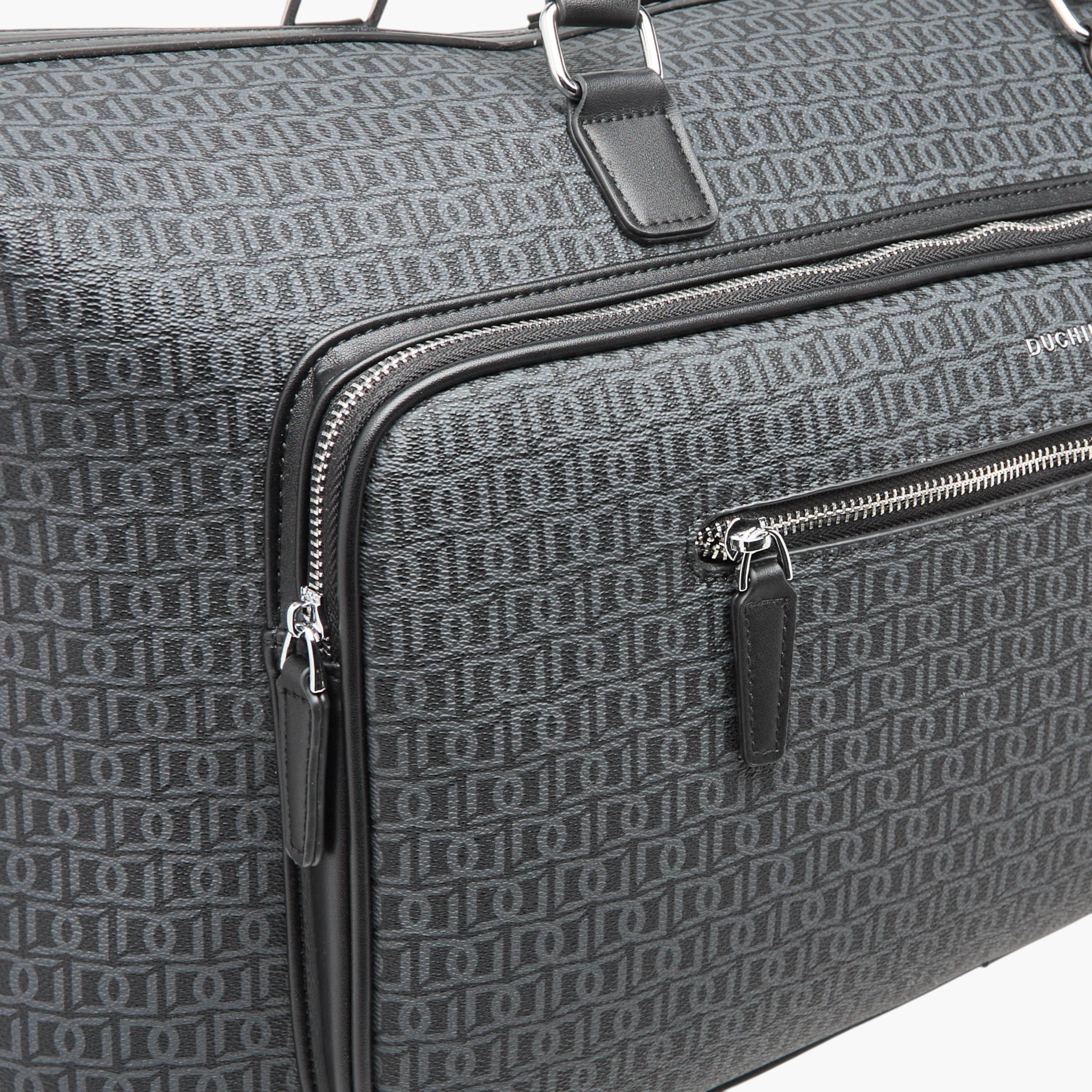 Duchini Monogram Print Duffel Bag with Zip Closure and Double Handle-travel-luggagesandbags-dufflebags-image-5