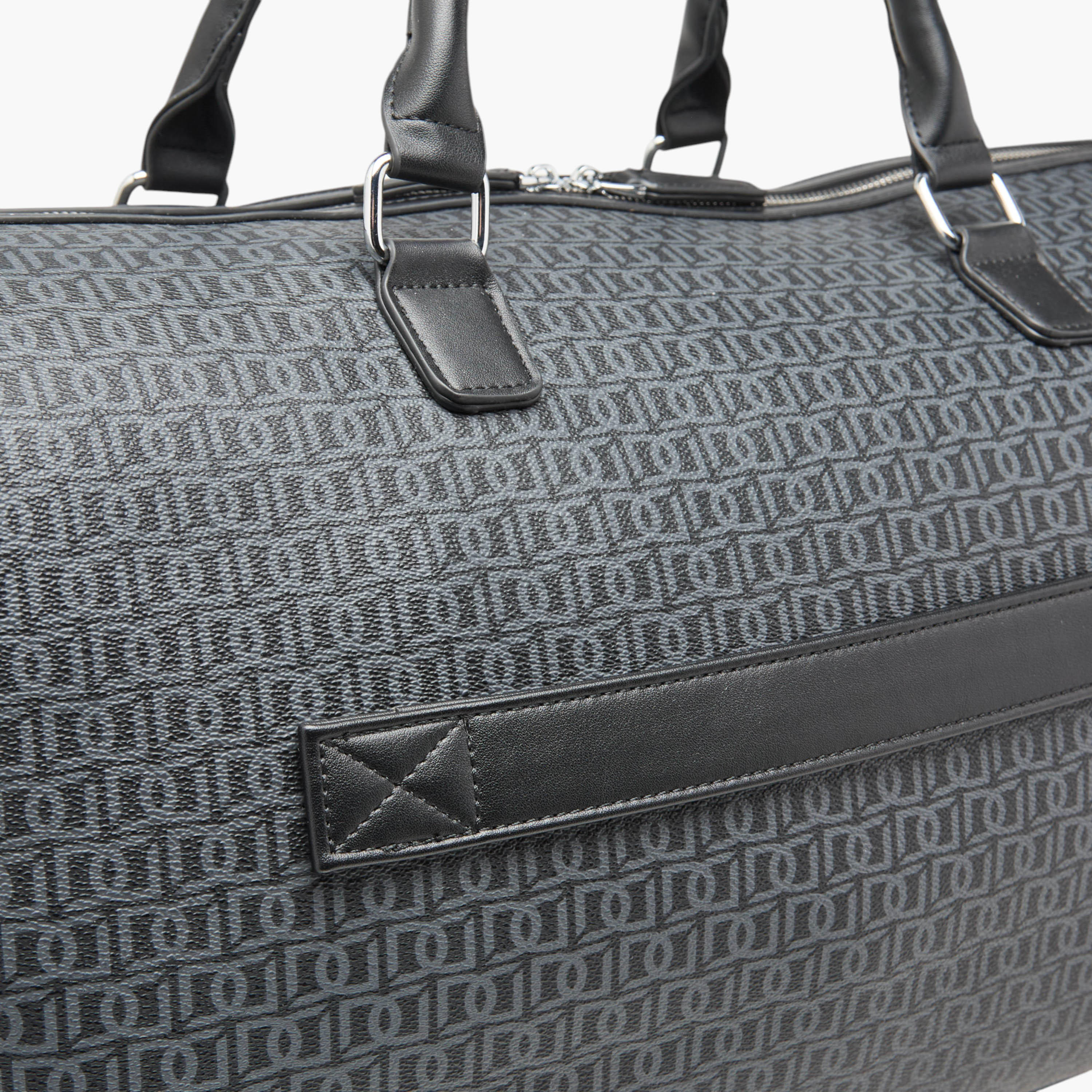 Duchini Monogram Print Duffel Bag with Zip Closure and Double Handle-travel-luggagesandbags-dufflebags-image-8