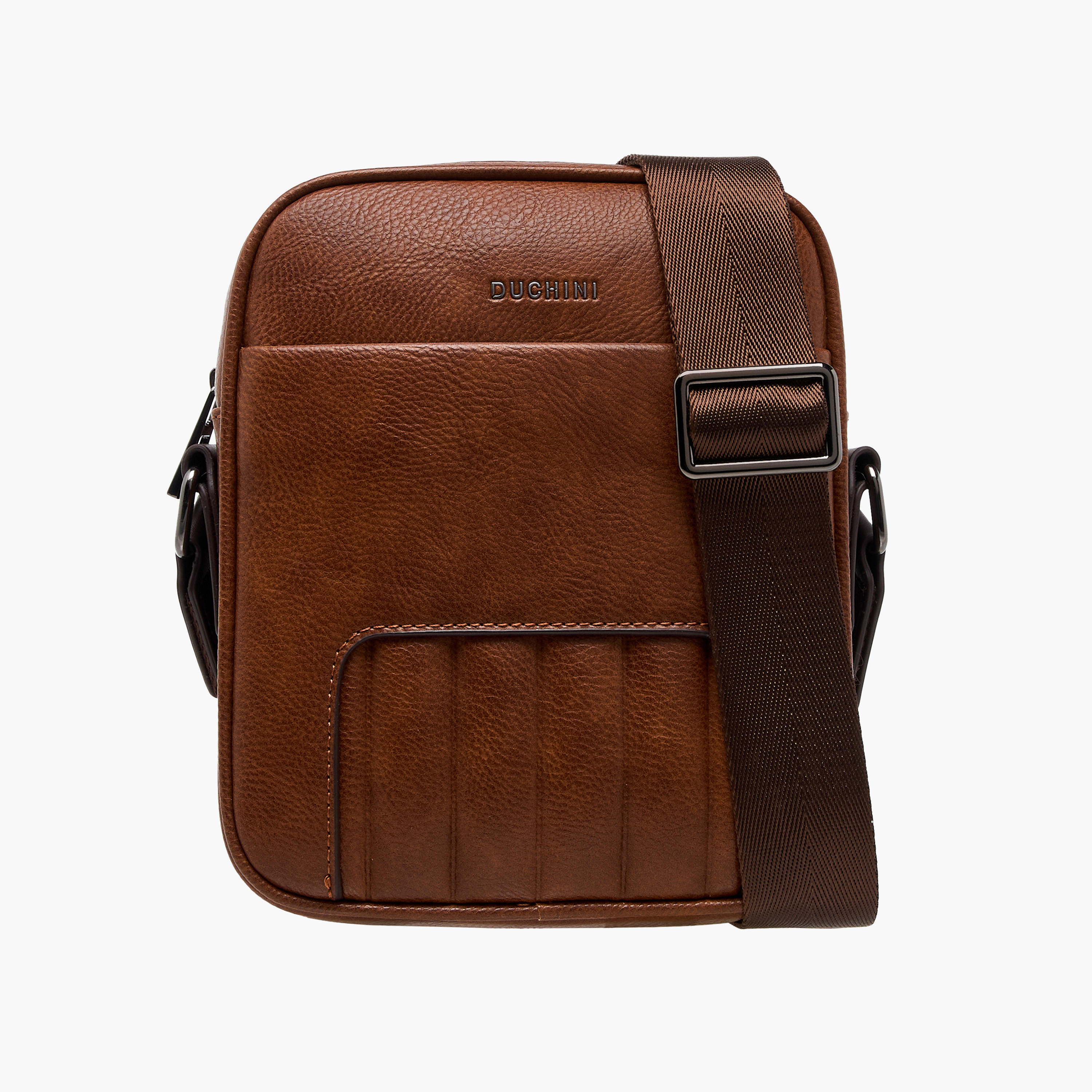 Duchini Textured Crossbody Bag with Adjustable Strap and Zip Closure-men-bags-image-1