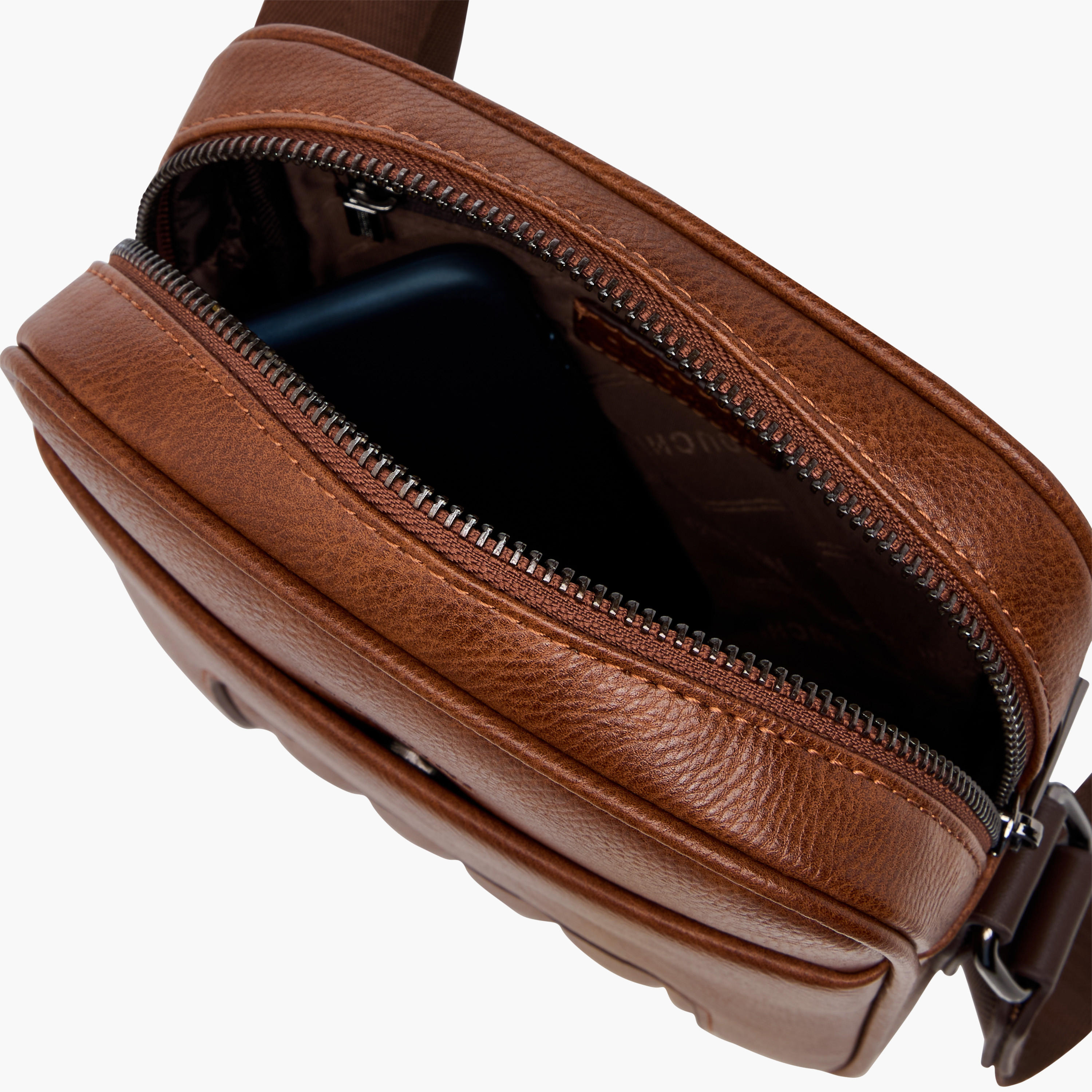 Duchini Textured Crossbody Bag with Adjustable Strap and Zip Closure-men-bags-image-7
