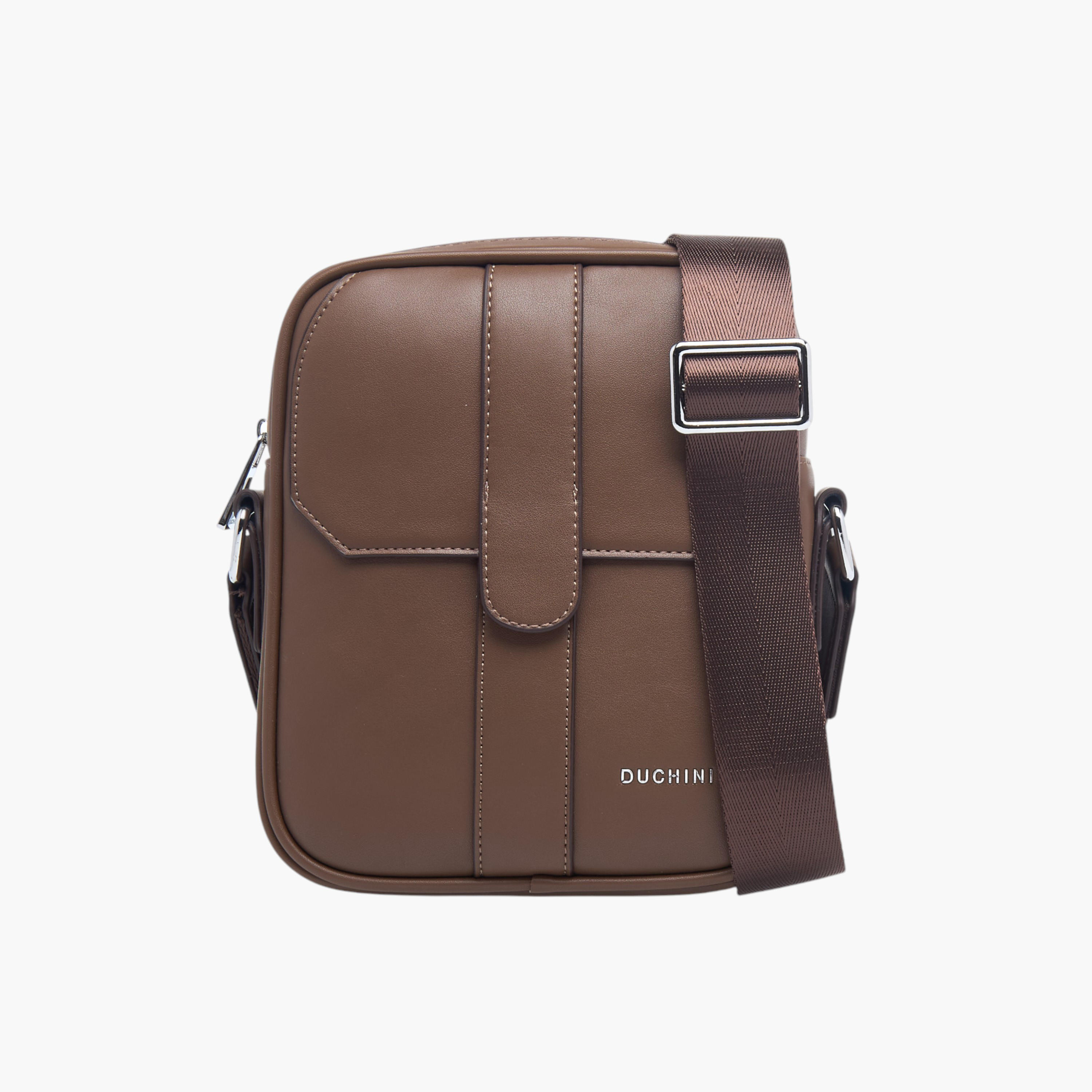 Duchini Panelled Crossbody Bag with Zip Closure and Adjustable Strap-men-bags-image-1