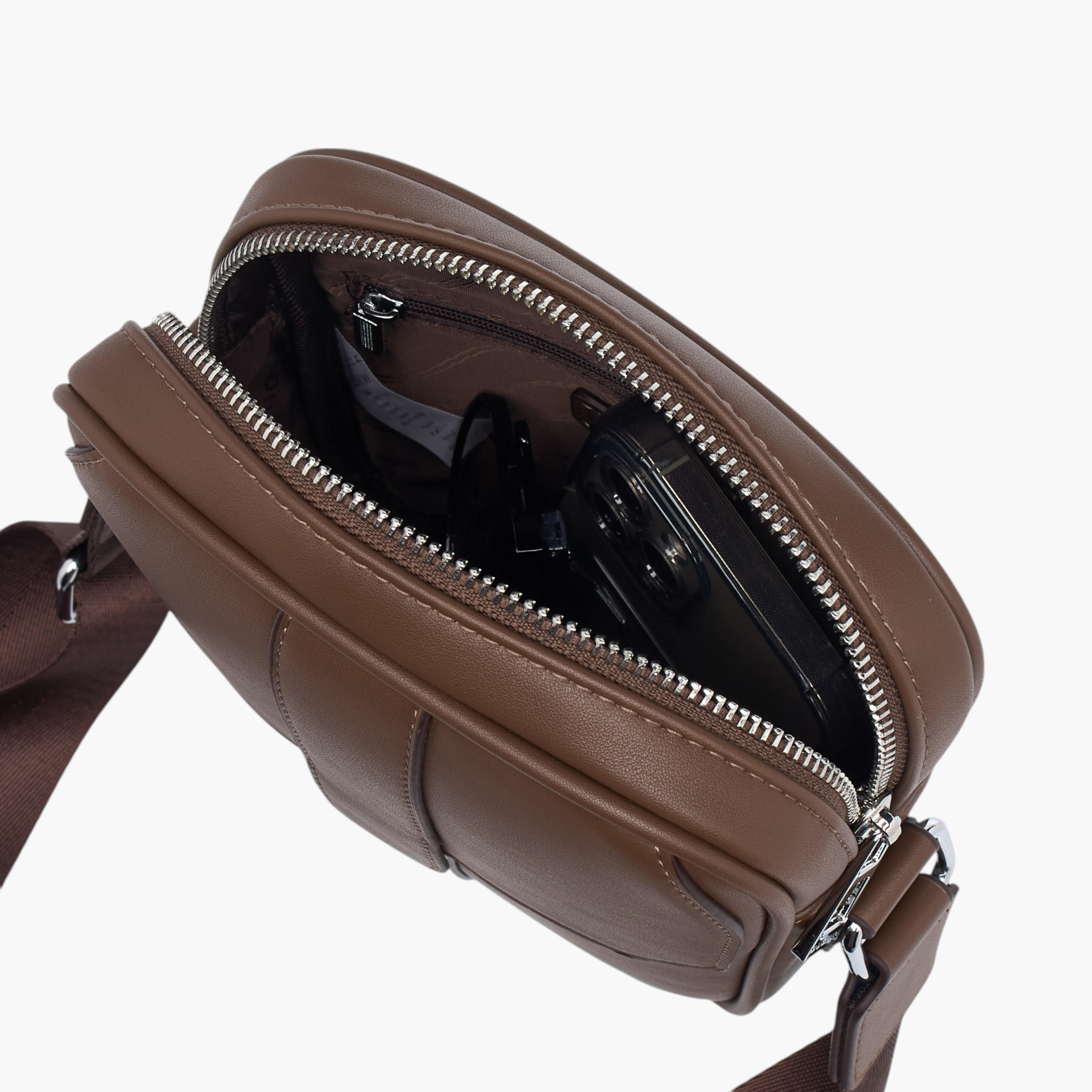 Duchini Panelled Crossbody Bag with Zip Closure and Adjustable Strap-men-bags-image-7