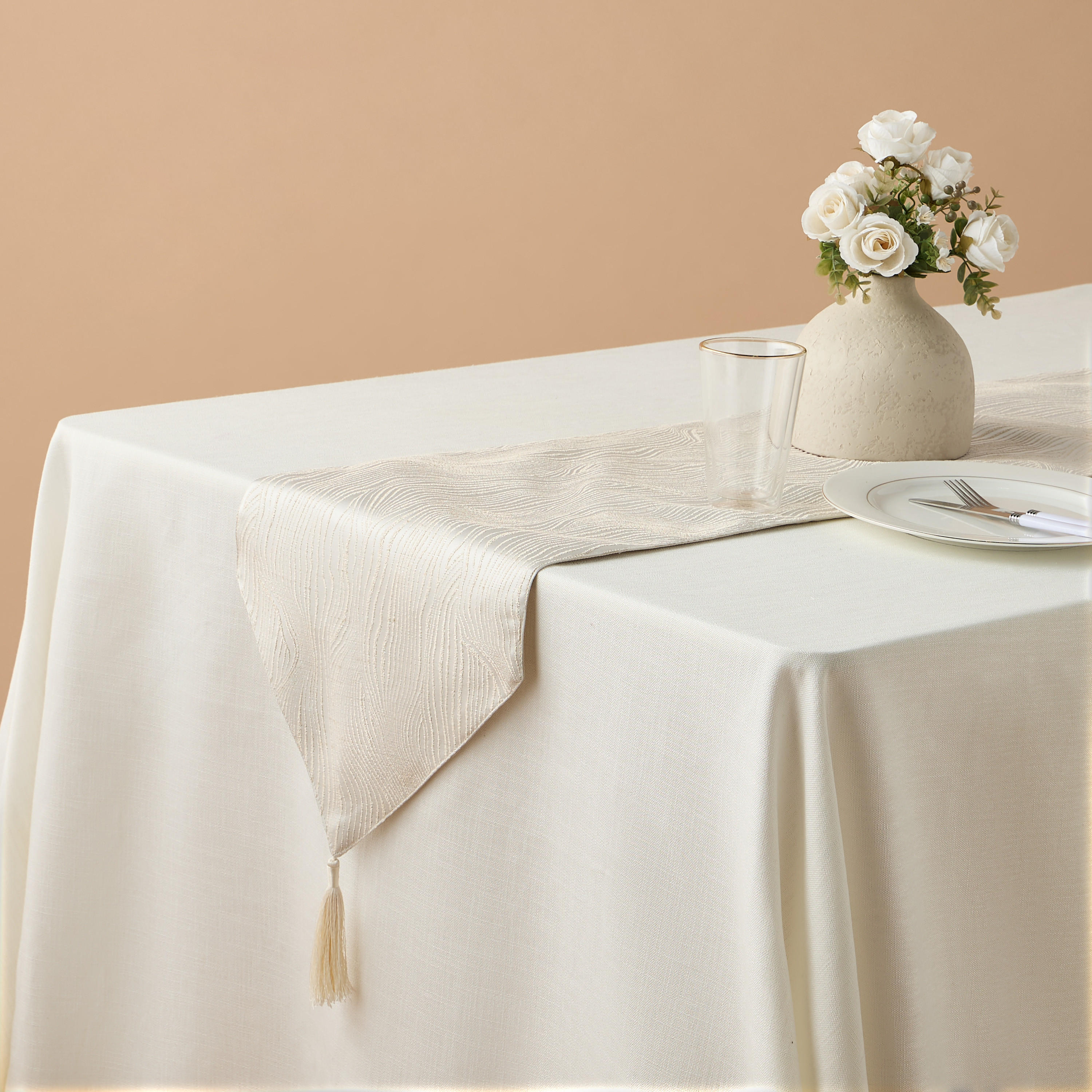 Gia Como Textured Table Runner with Tassel Detail - 33x180 cms-household-dining-tablelinen-runnersandtablecovers-image-1