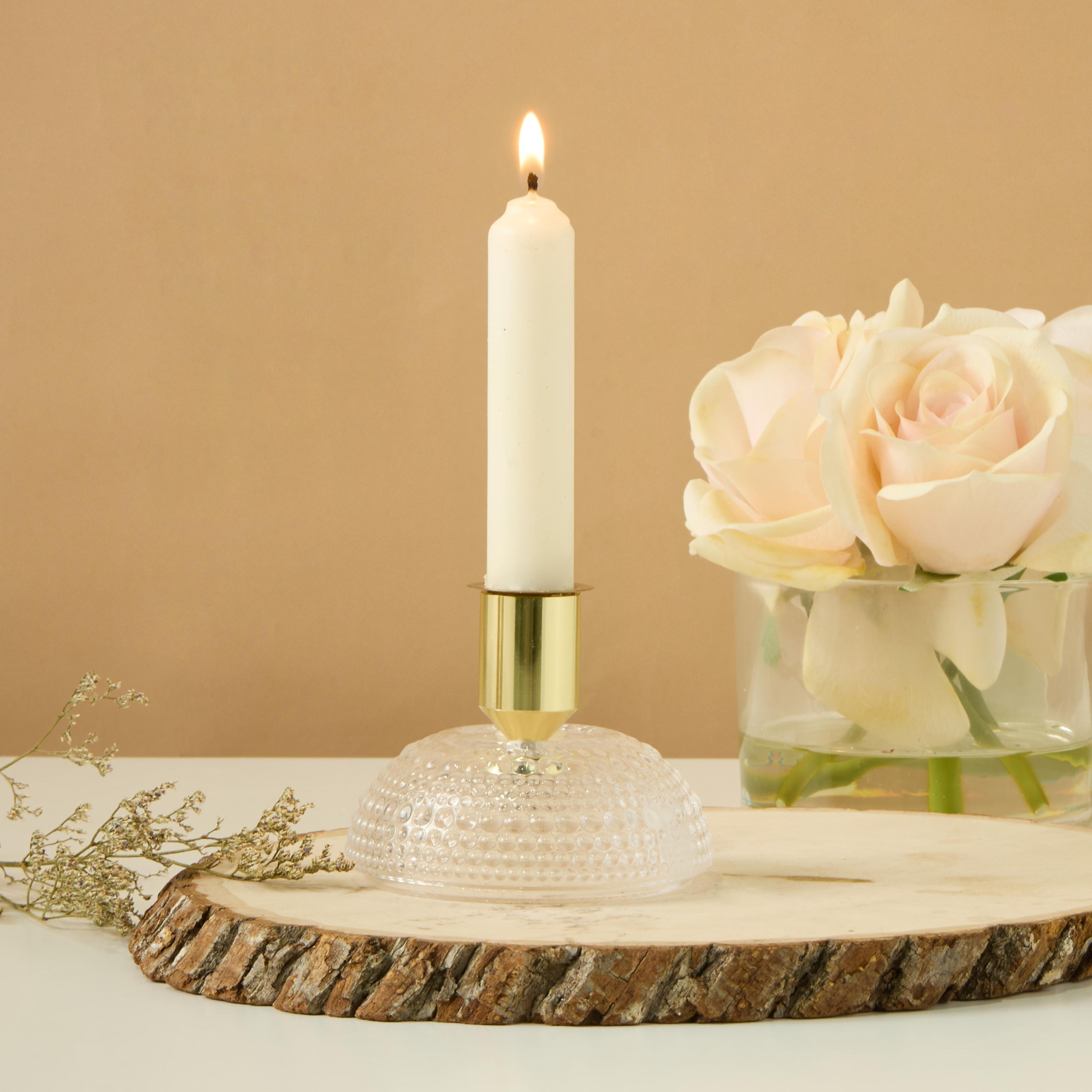 Textured Glass Taper Candleholder - 8 cms-household-decor-candleholdersandlanterns-image-1