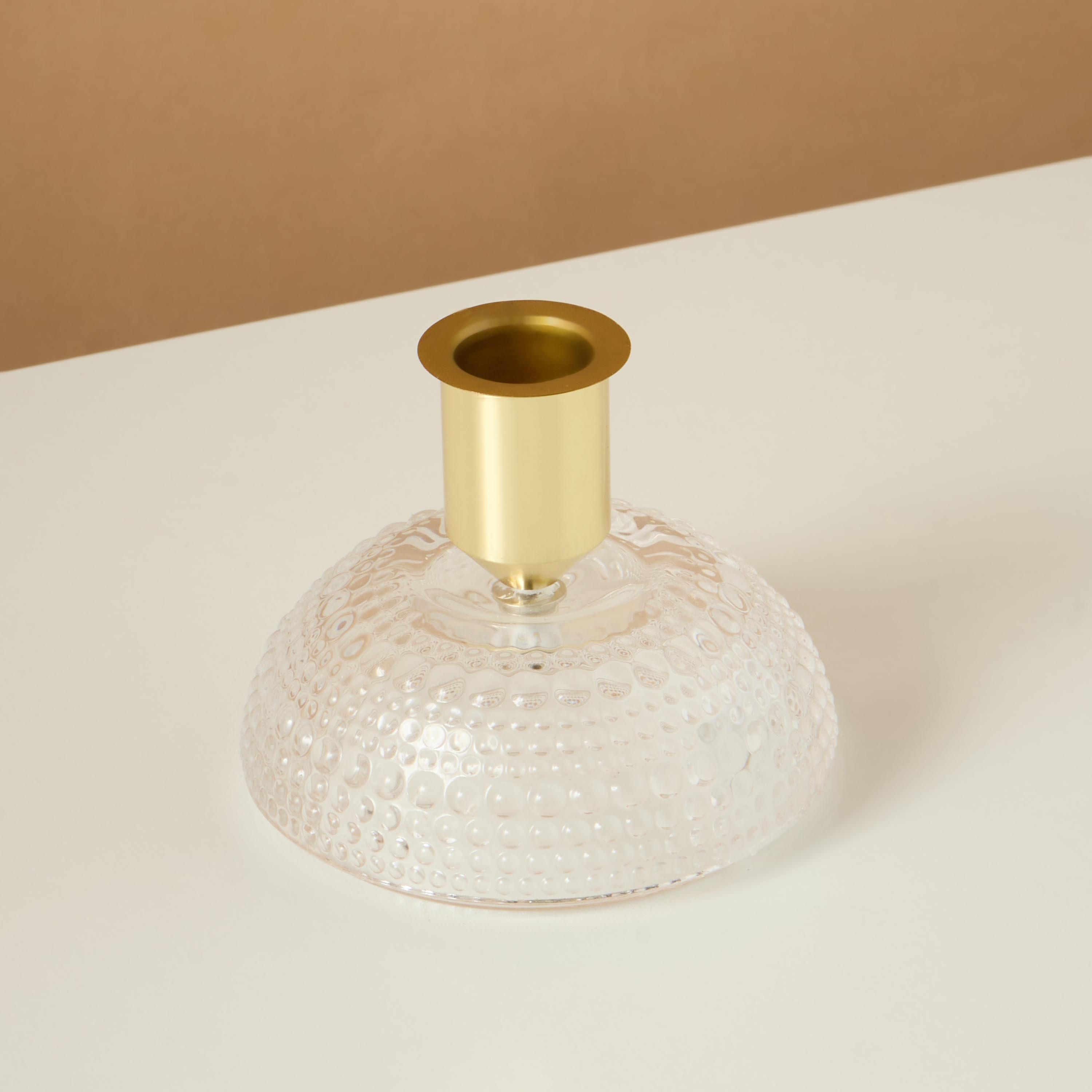 Textured Glass Taper Candleholder - 8 cms-household-decor-candleholdersandlanterns-image-3
