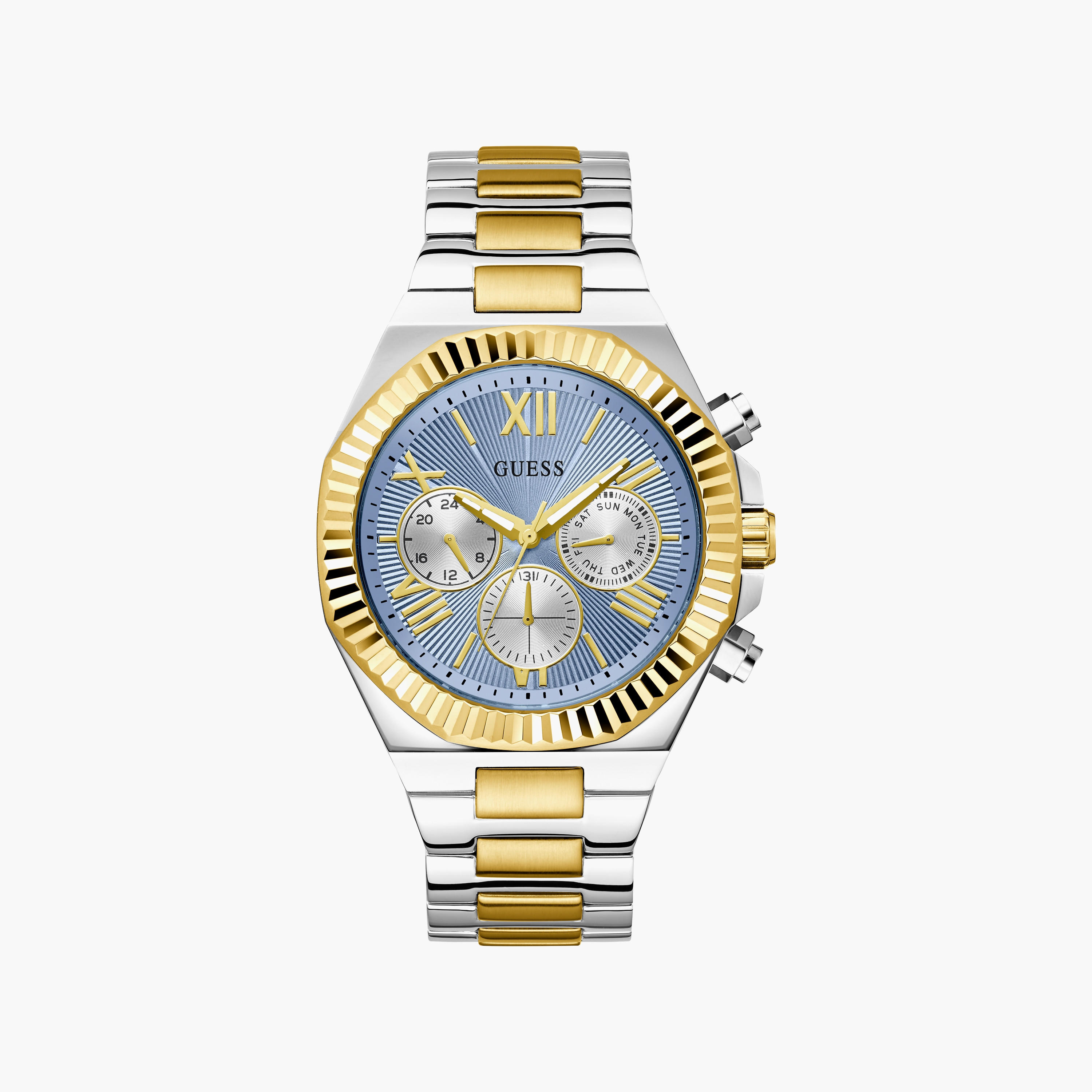 Guess Men's 44 MM Silver & Gold Chronograph Stainless Steel Watch | GW0703G3-men-watchesandjewellery-watches-image-1