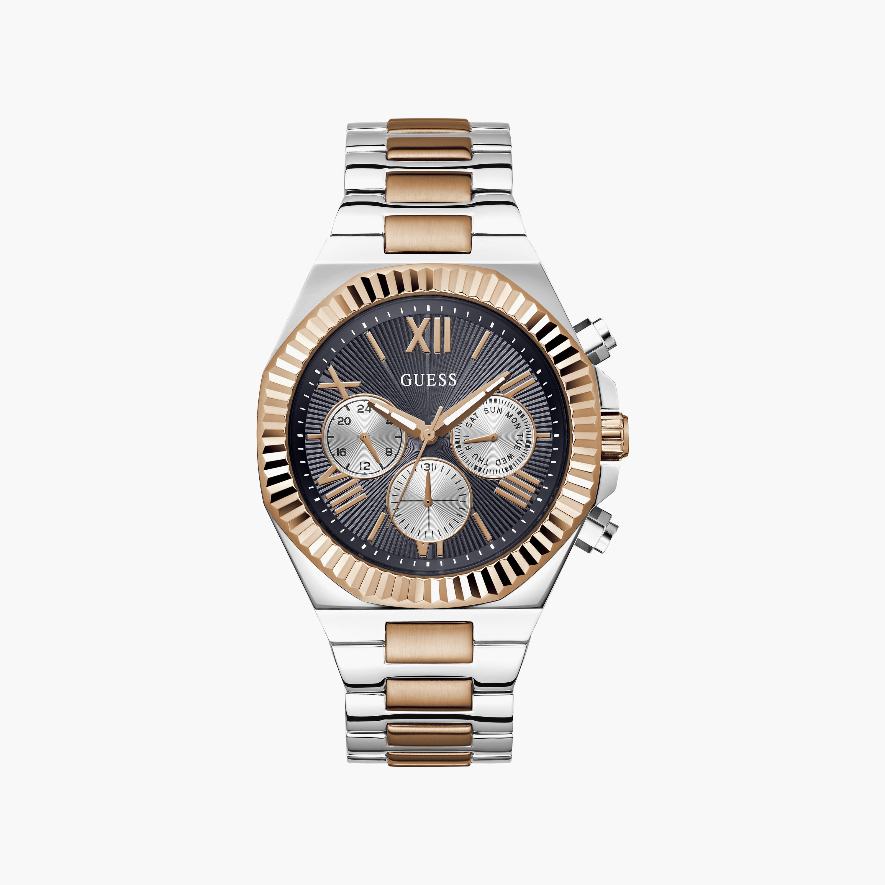 Guess Men's 44 MM Silver & Rose Gold Chronograph Stainless Steel Watch | GW0703G4-men-watchesandjewellery-watches-image-1