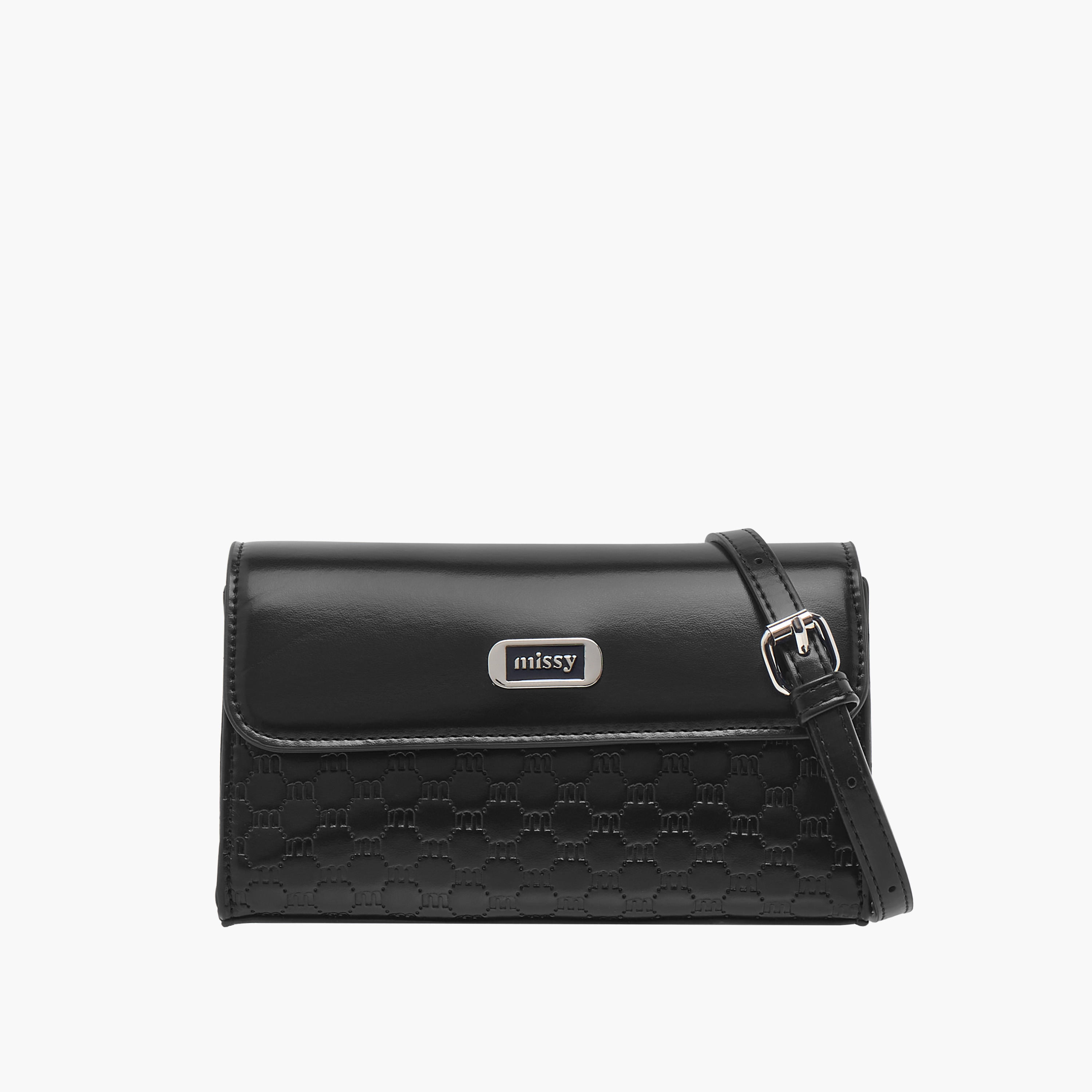 شنطة كروس بودي بحزام قابل للفصل وطية إغلاق ونقوش شعار من ميسي-women-bagsandwallets-handbags-image-1