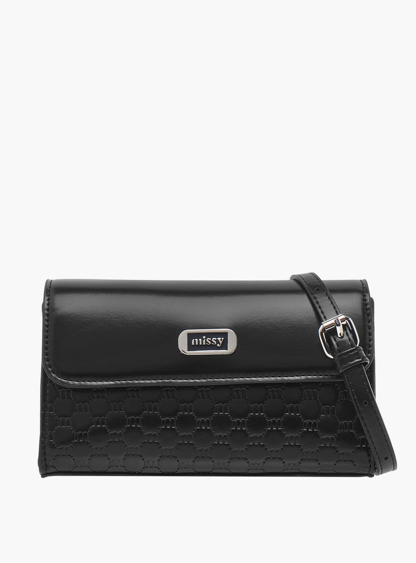 Missy Logo Embossed Crossbody Bag with Detachable Strap and Flap Closure-women-bagsandwallets-handbags-image-1