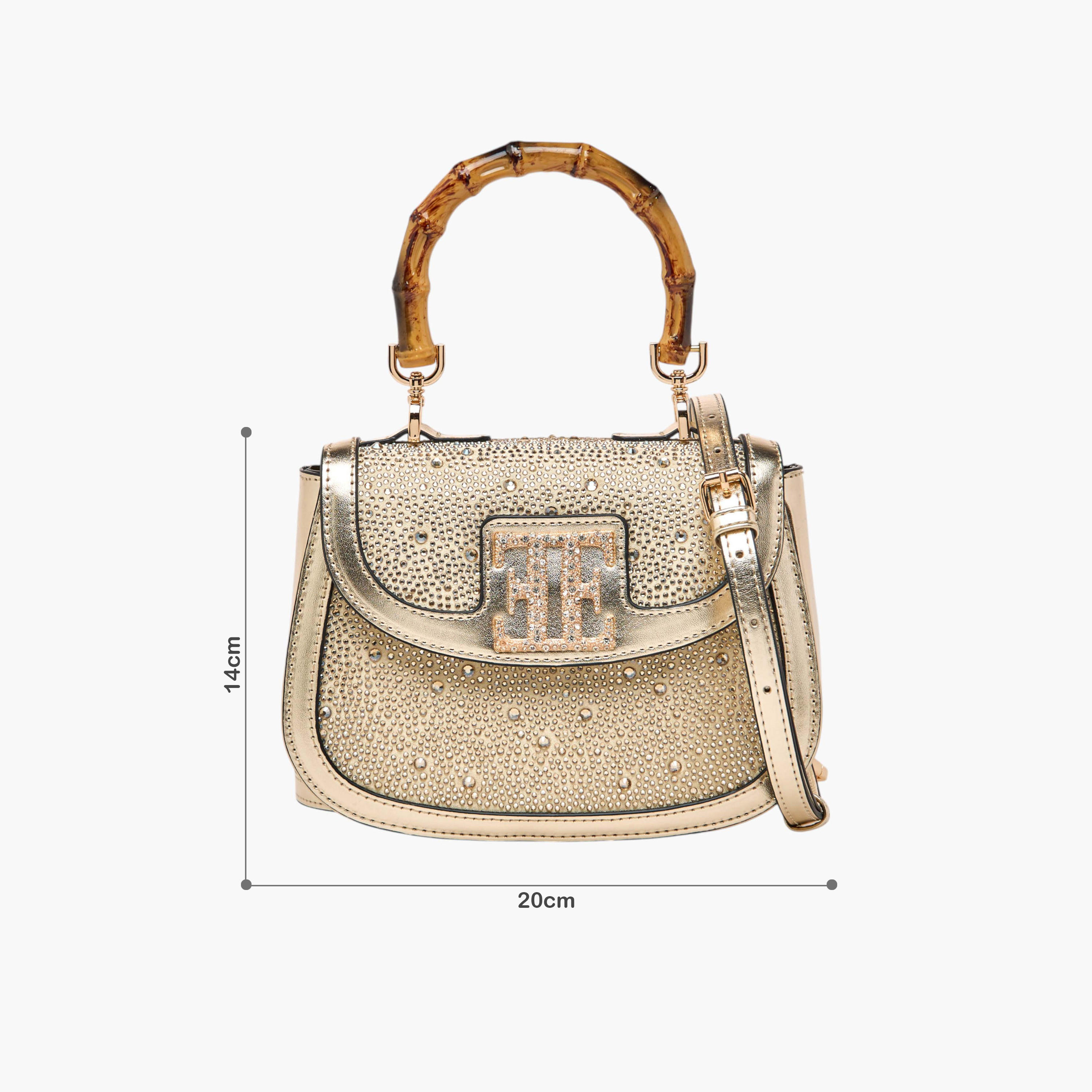 Elle Embellished Satchel Bag with Top Handle and Adjustable Strap-women-bagsandwallets-handbags-image-8