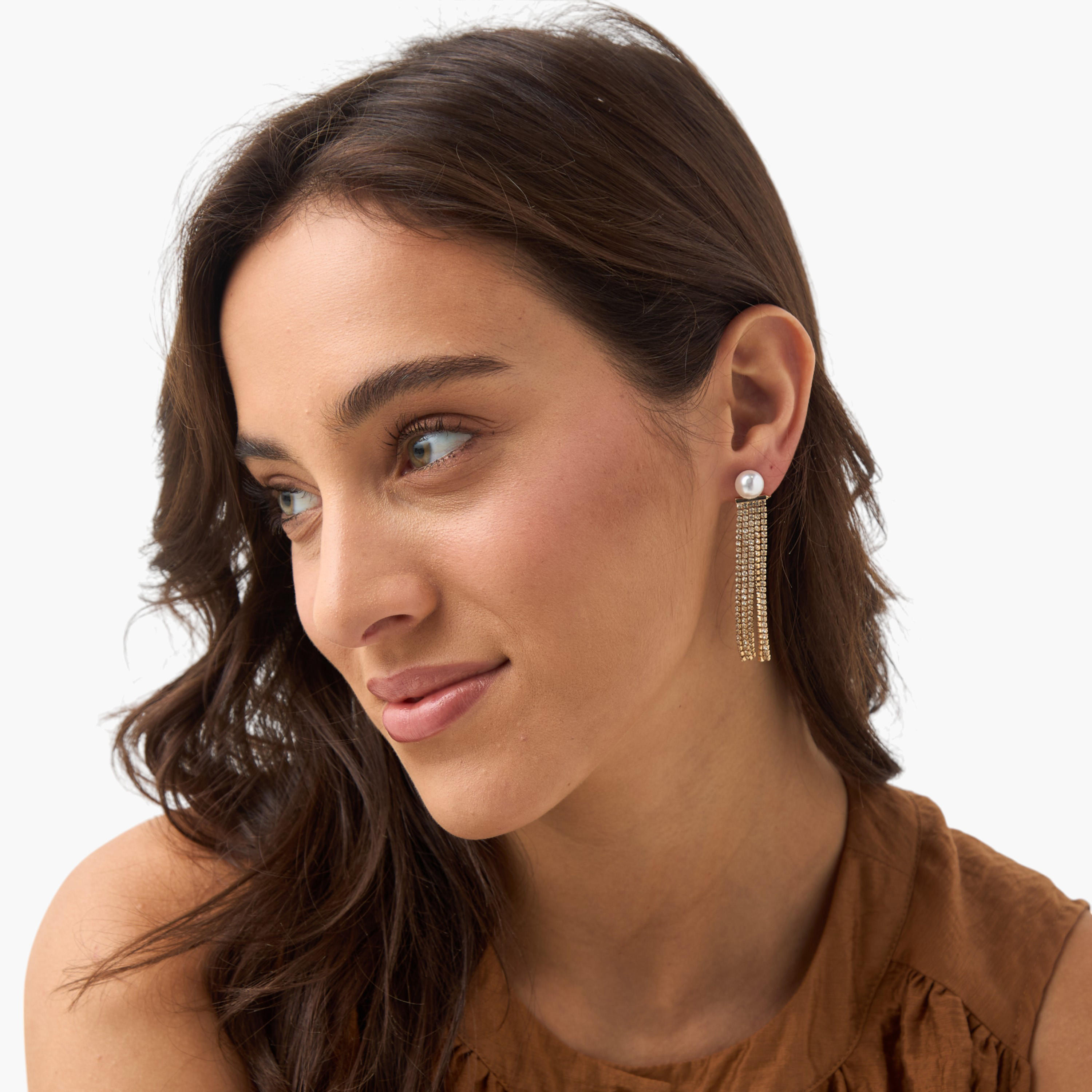 حلق متدلي مزين بمكبس إغلاق-women-watchesandjewellery-jewellery-earrings-image-2
