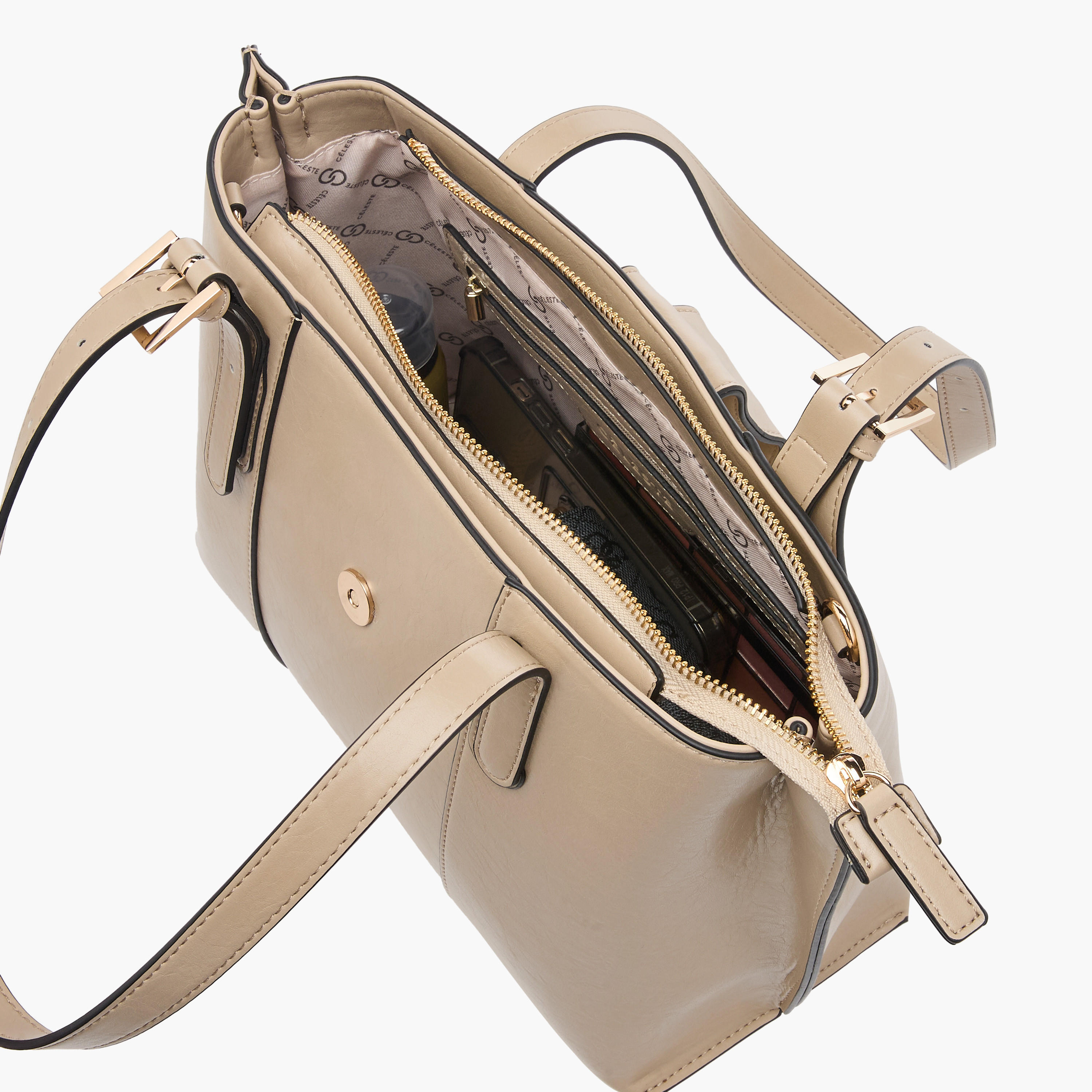 Celeste Solid Tote Bag with Double Handle and Zip Closure-women-bagsandwallets-handbags-image-7