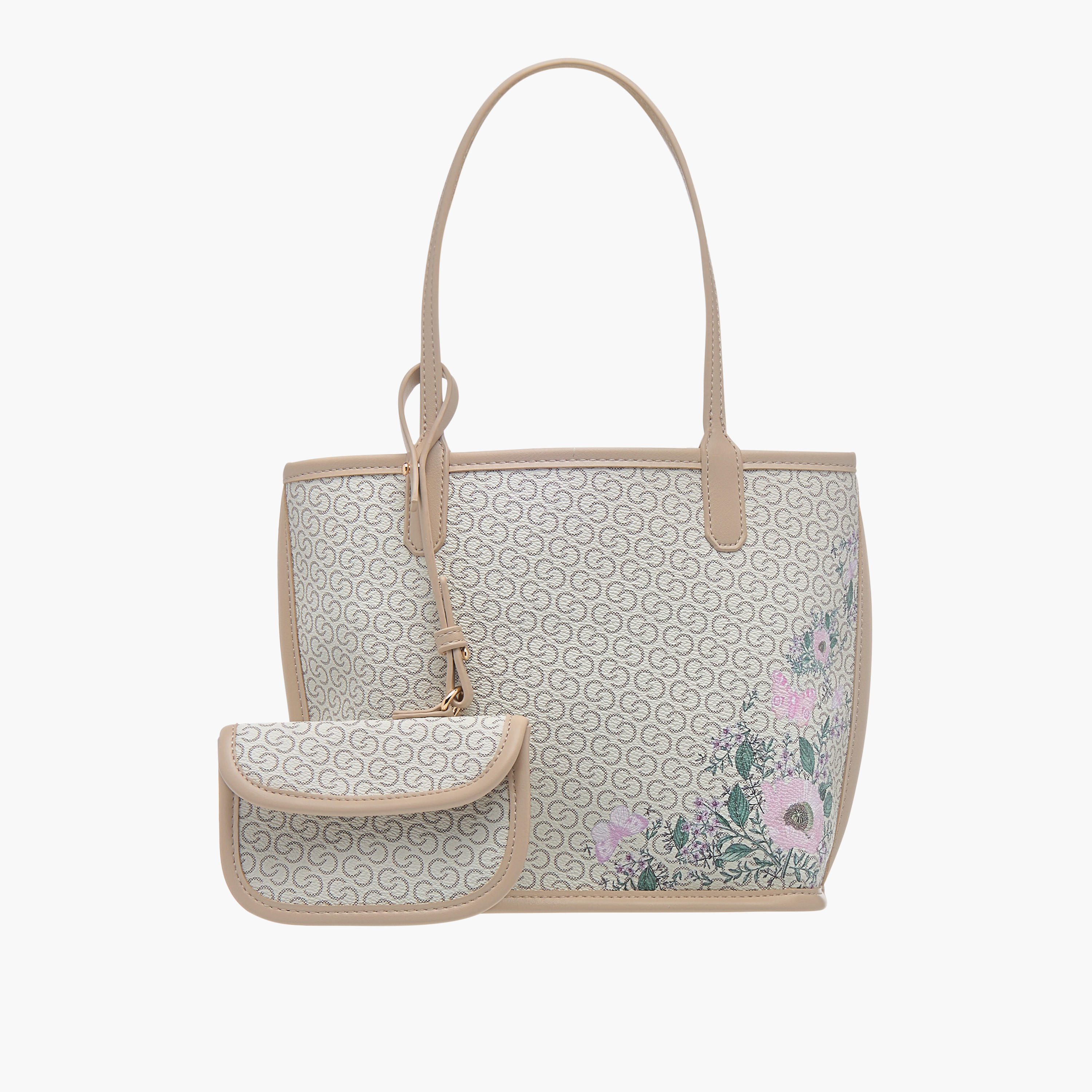Celeste All-Over Monogram Print Tote Bag with Double Handle and Pouch-women-bagsandwallets-handbags-image-1