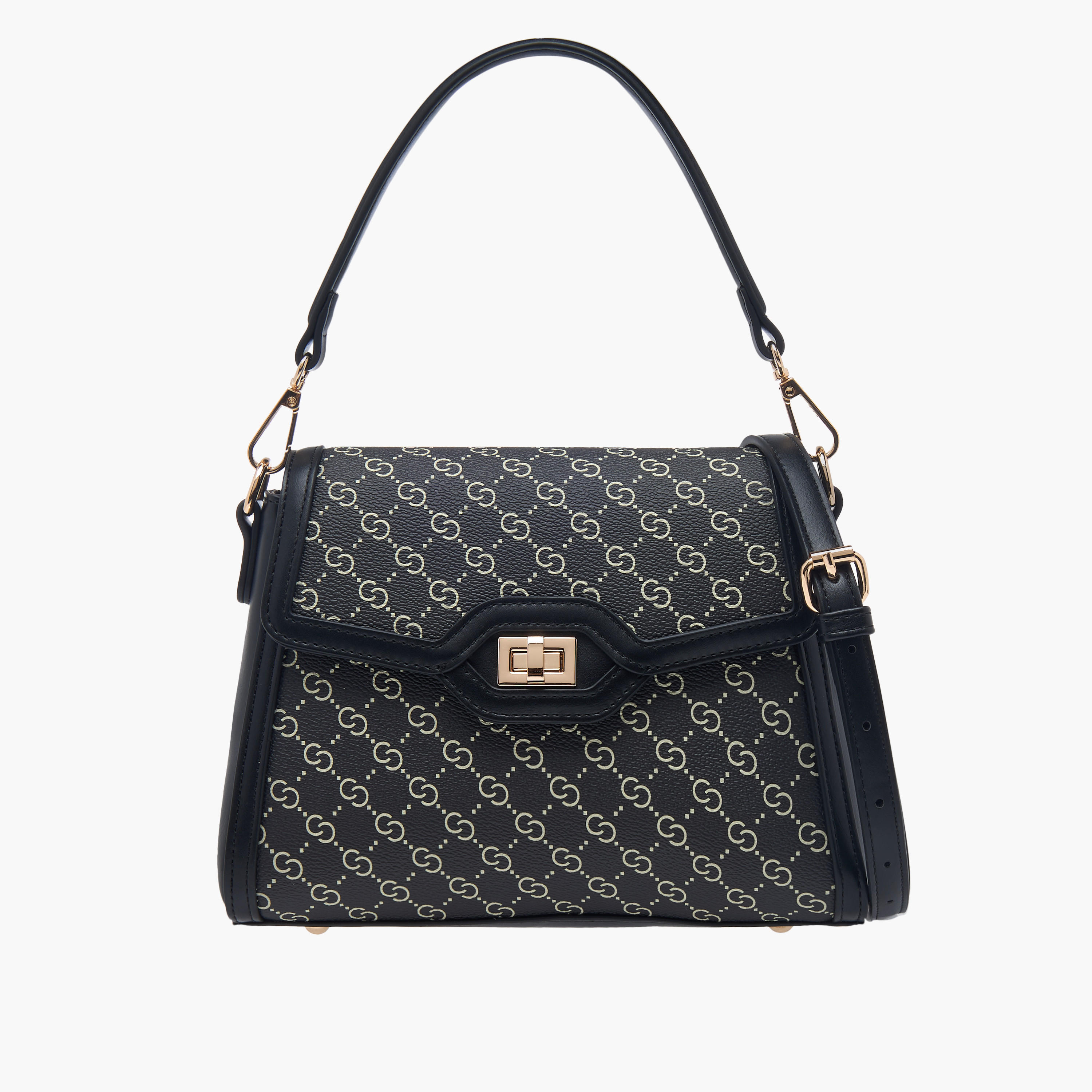 شنطة كتف بحزام قابل للتعديل وسحاب إغلاق وطبعات مونوجرام وقفل ملتوي من سيليست-women-bagsandwallets-handbags-image-1