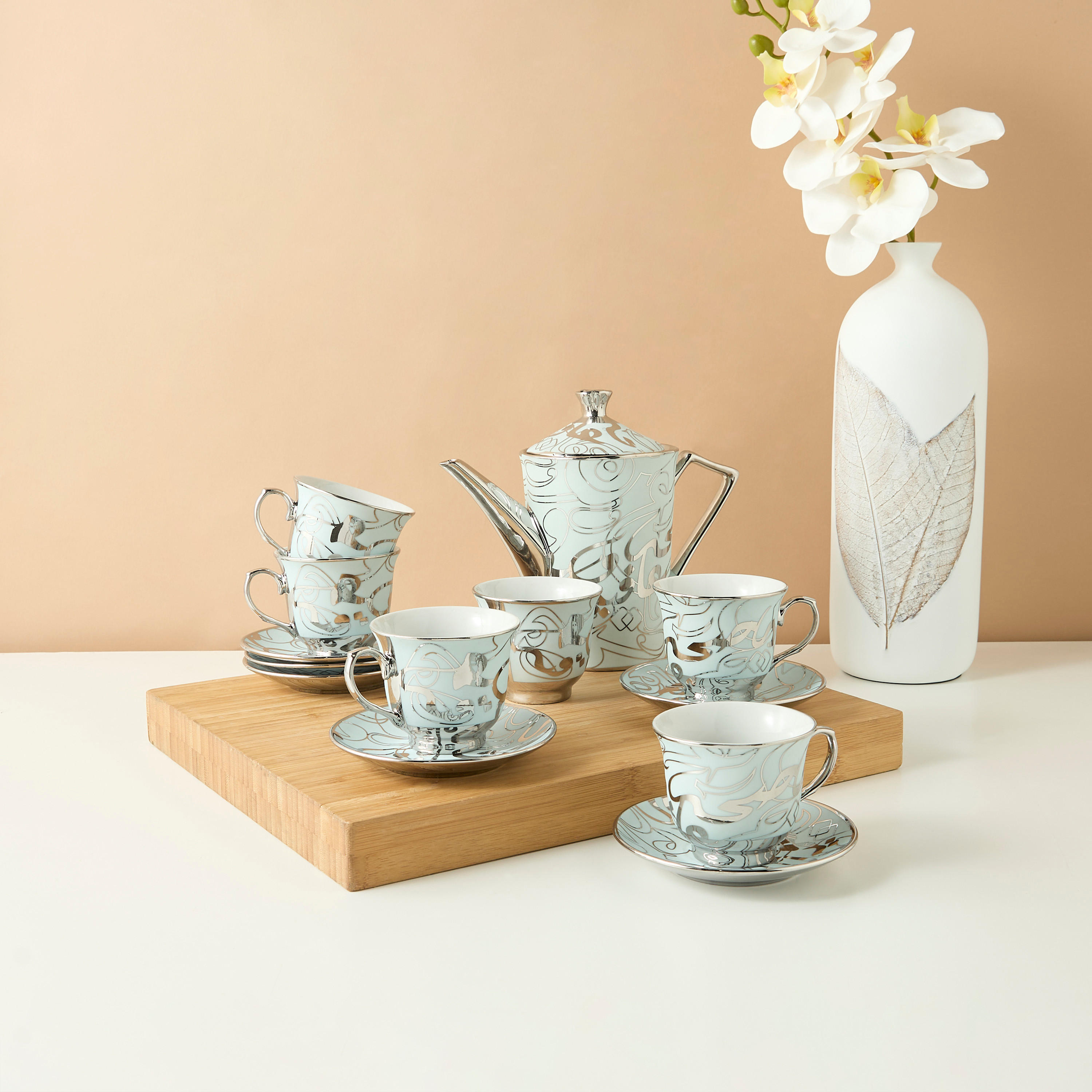 Calligraphy Printed 13-Piece Porcelain Tea Set-household-dining-teaandcoffee-teaandcoffeesets-image-1