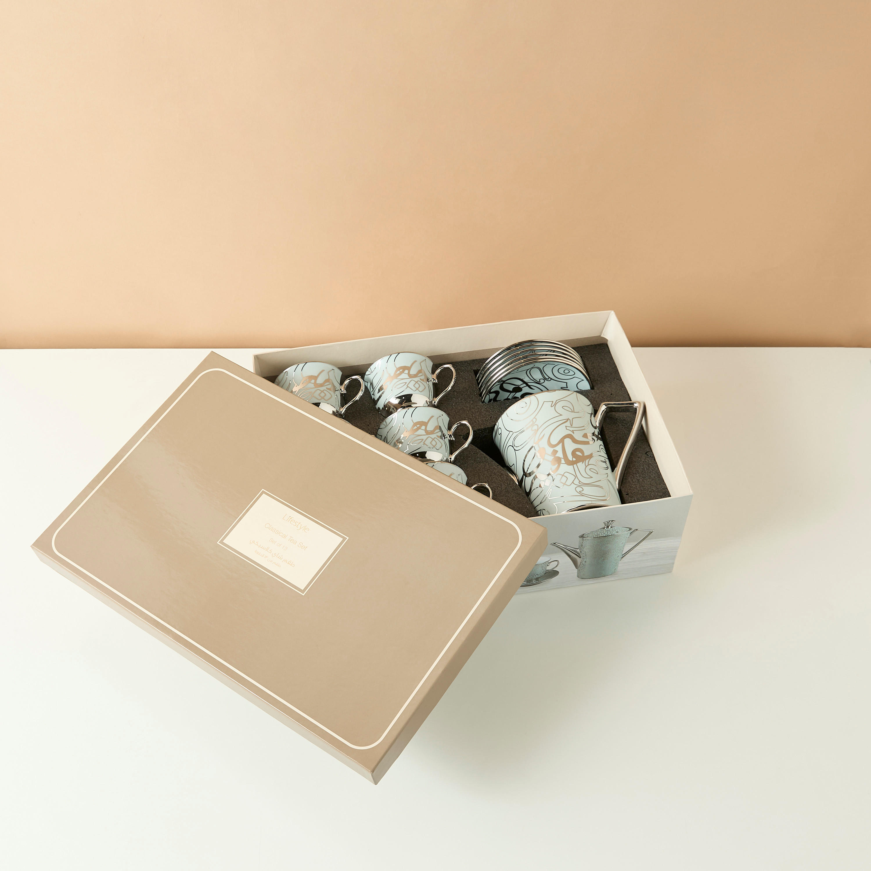 Calligraphy Printed 13-Piece Porcelain Tea Set-household-dining-teaandcoffee-teaandcoffeesets-image-5